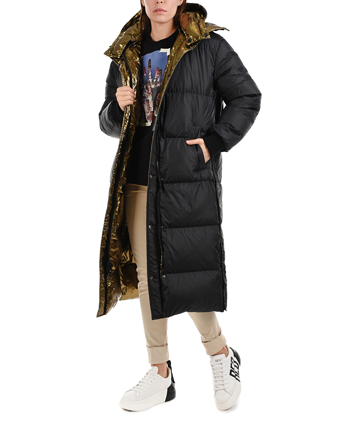 Двусторонее пуховое пальто Yves Salomon, размер 38, цвет золотой - фото 5