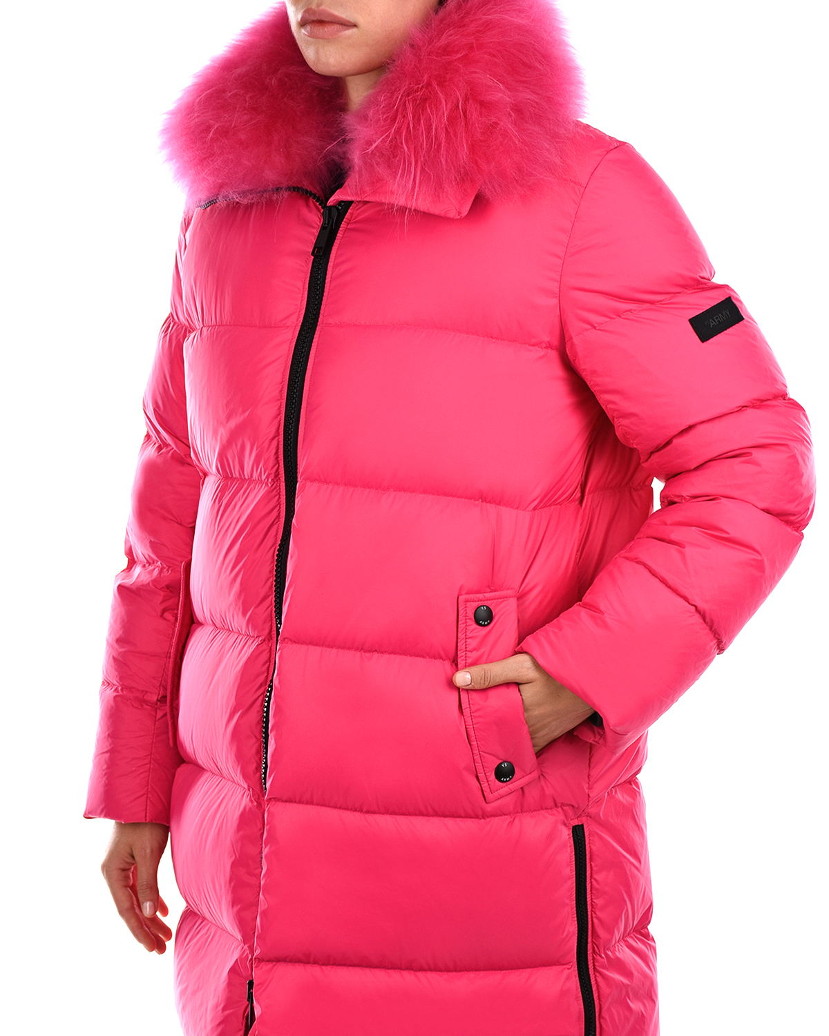 Розовое пальто-пуховик с меховой отделкой Yves Salomon, размер 36, цвет нет цвета - фото 8