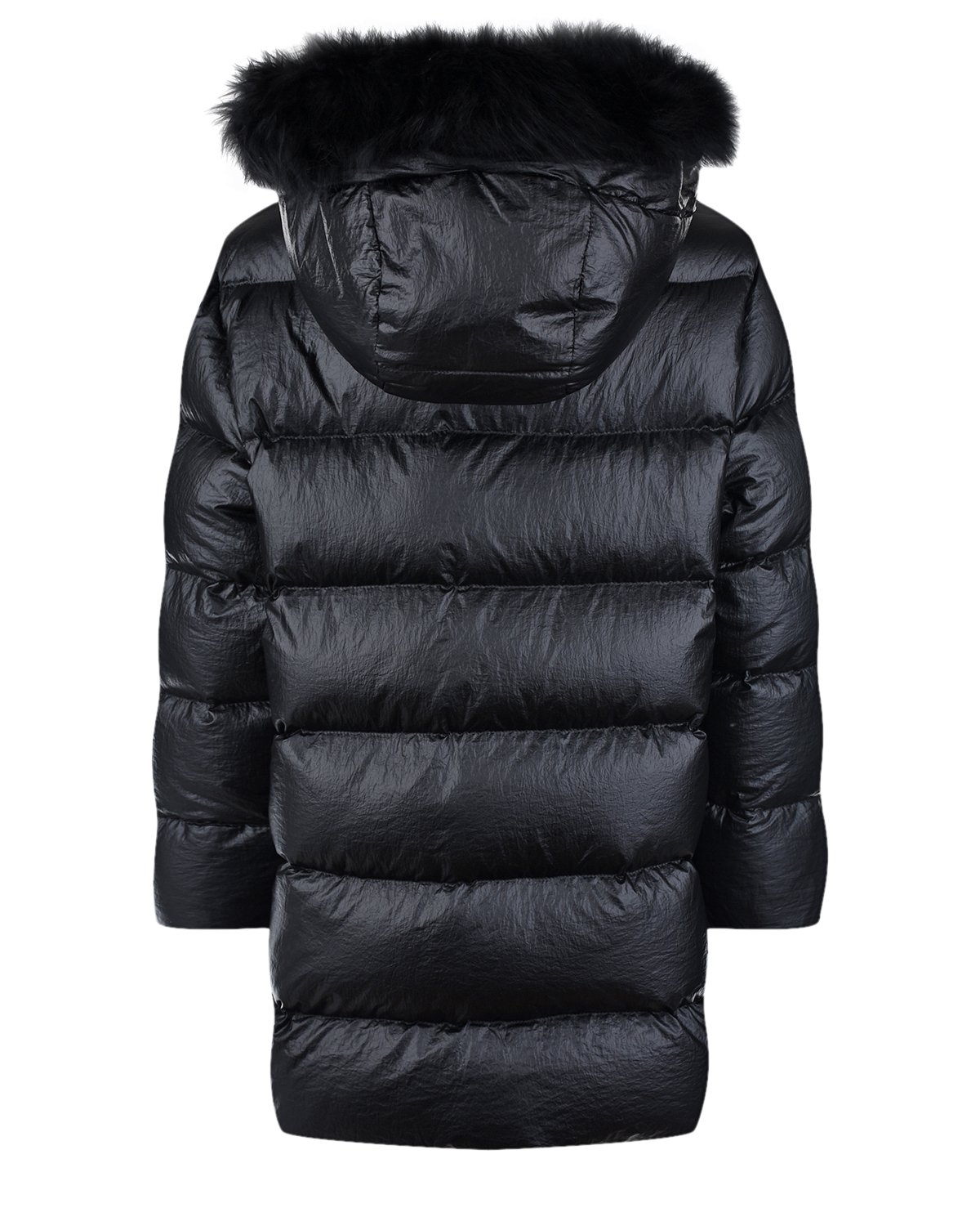 Черное пальто с меховой отделкой Yves Salomon детское, размер 140, цвет черный - фото 2