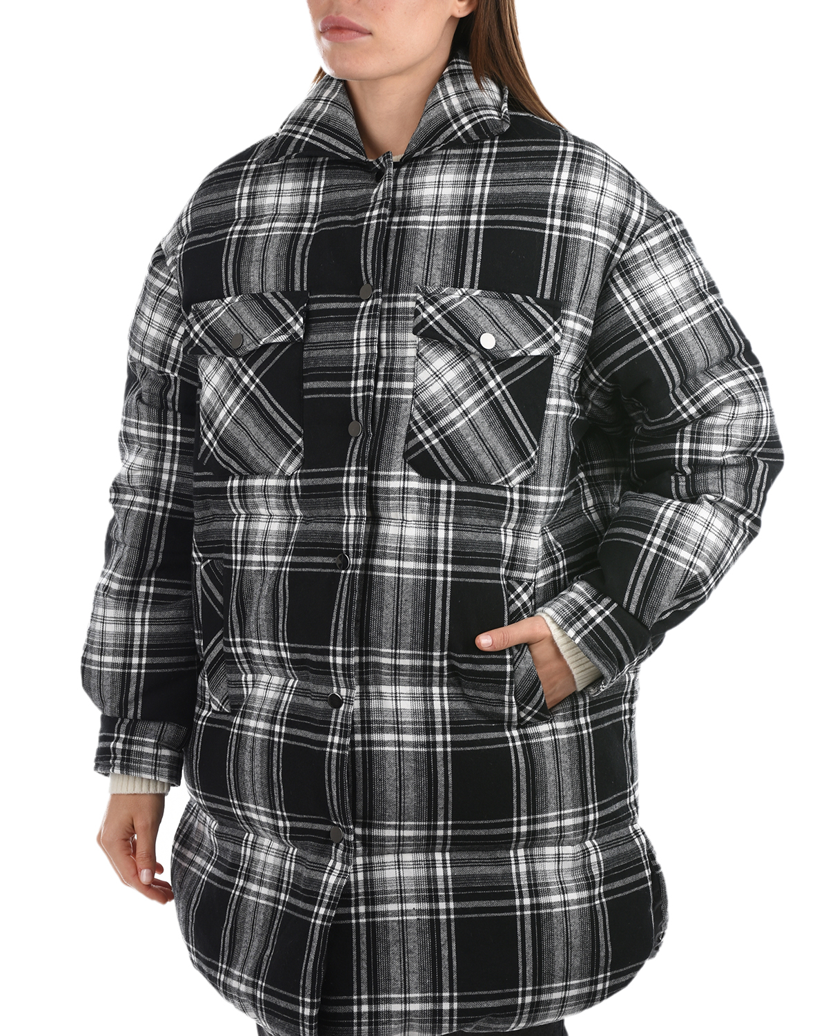 Пальто имитирующее рубашку в клетку Parosh, размер 42, цвет черный - фото 8