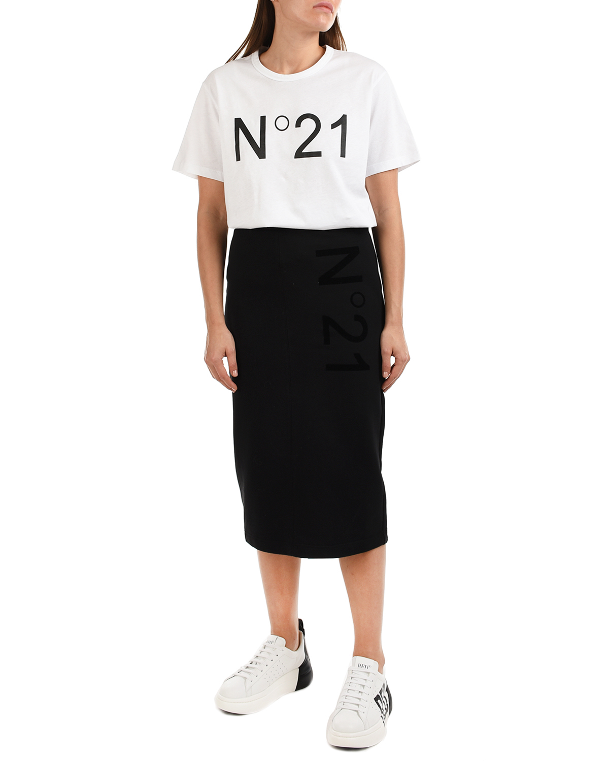 Белая футболка oversize c логотипом No. 21, размер 40, цвет белый - фото 2