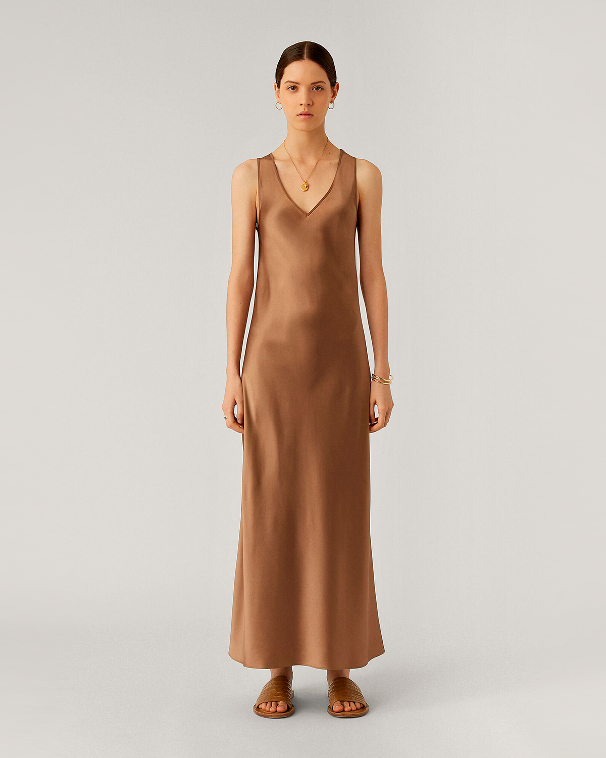 Коричневое шелковое платье Joseph, размер 40, цвет серый - фото 6