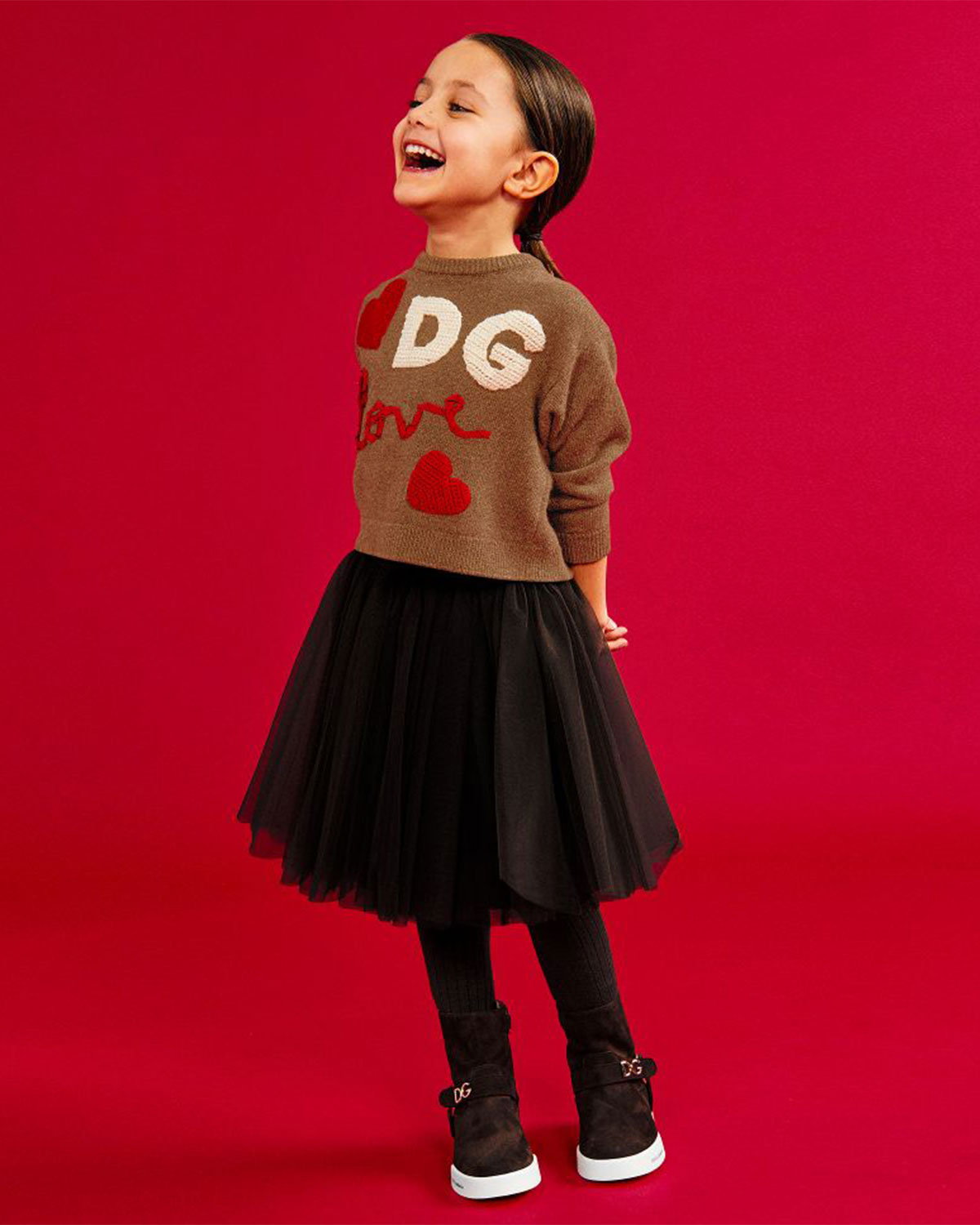 Джемпер с вязаными патчами в форме сердечек Dolce&Gabbana детский, размер 128, цвет коричневый - фото 2