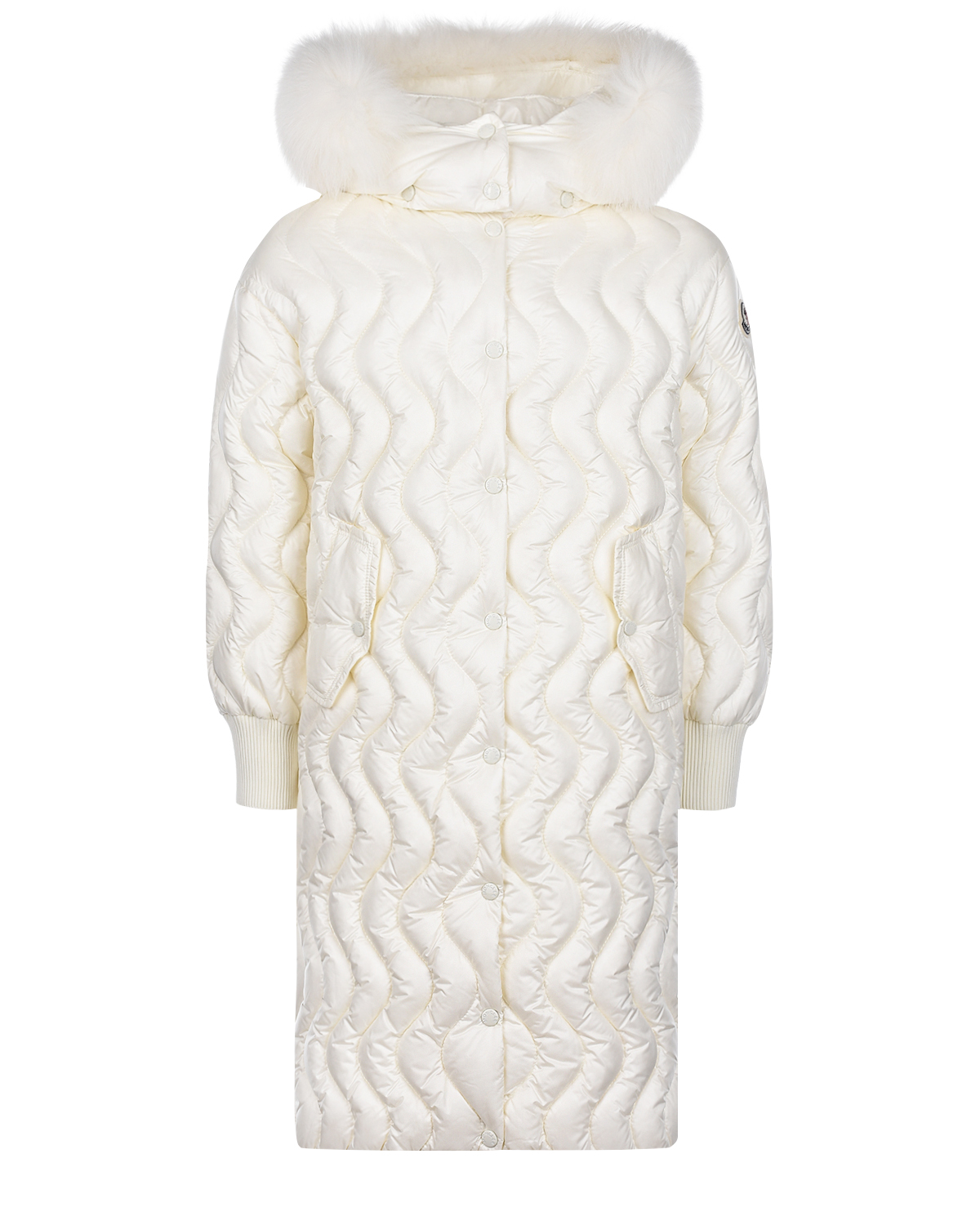 Белое пальто-пуховик с меховой отделкой Moncler детское, размер 116, цвет белый - фото 1