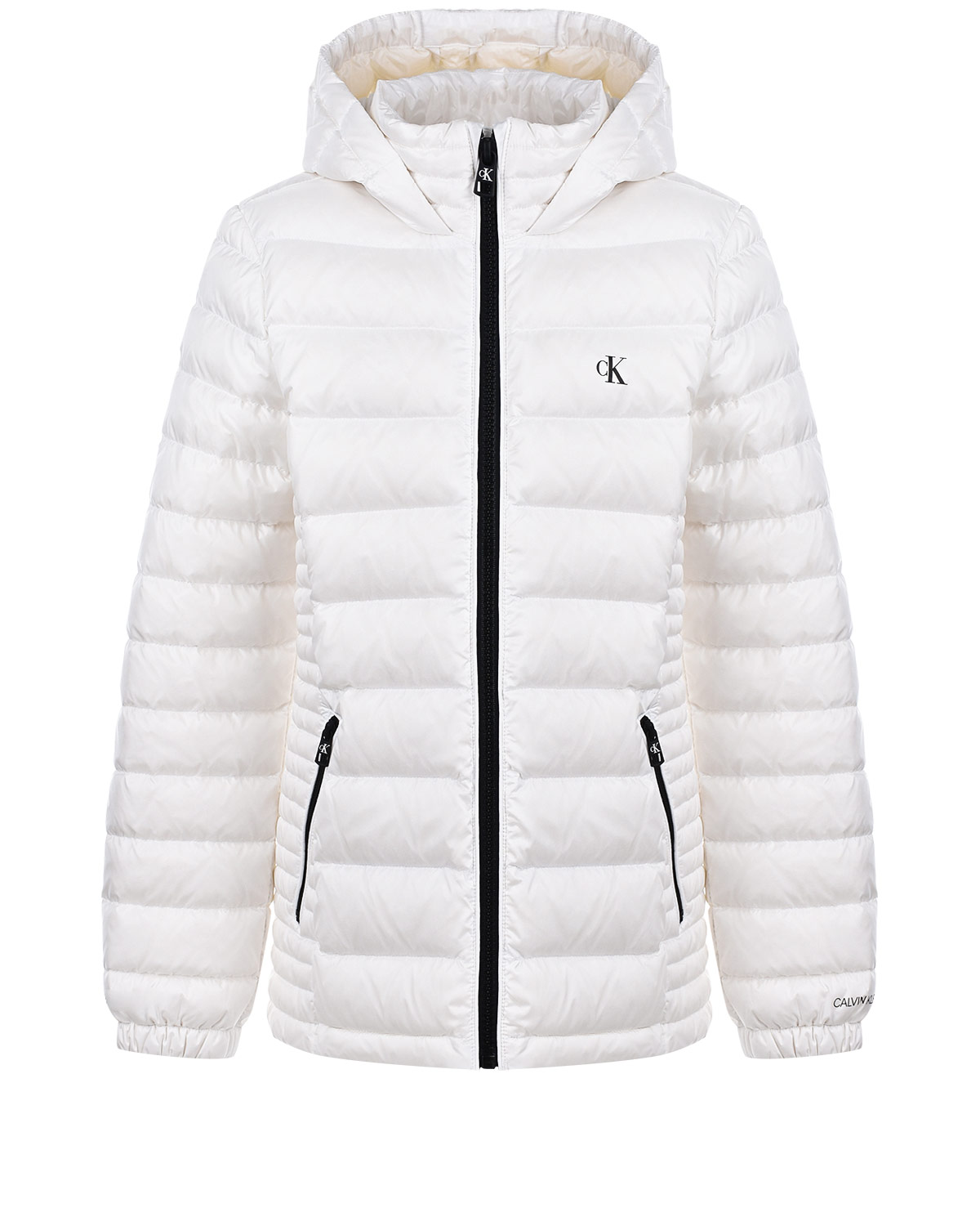 Купить Белая куртка-пуховик с капюшоном Calvin Klein детская, Белый, 90%пух+10%перо, 100%полиамид