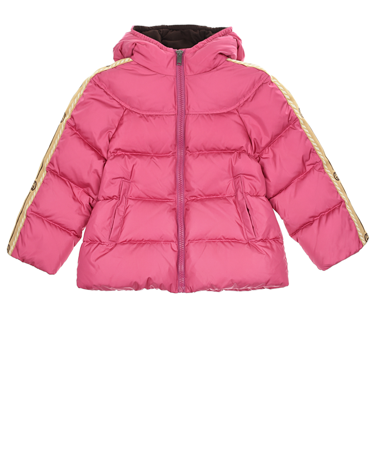 Стеганая куртка с трикотажными лампасами на рукавах GUCCI детская, размер 86, цвет розовый - фото 1
