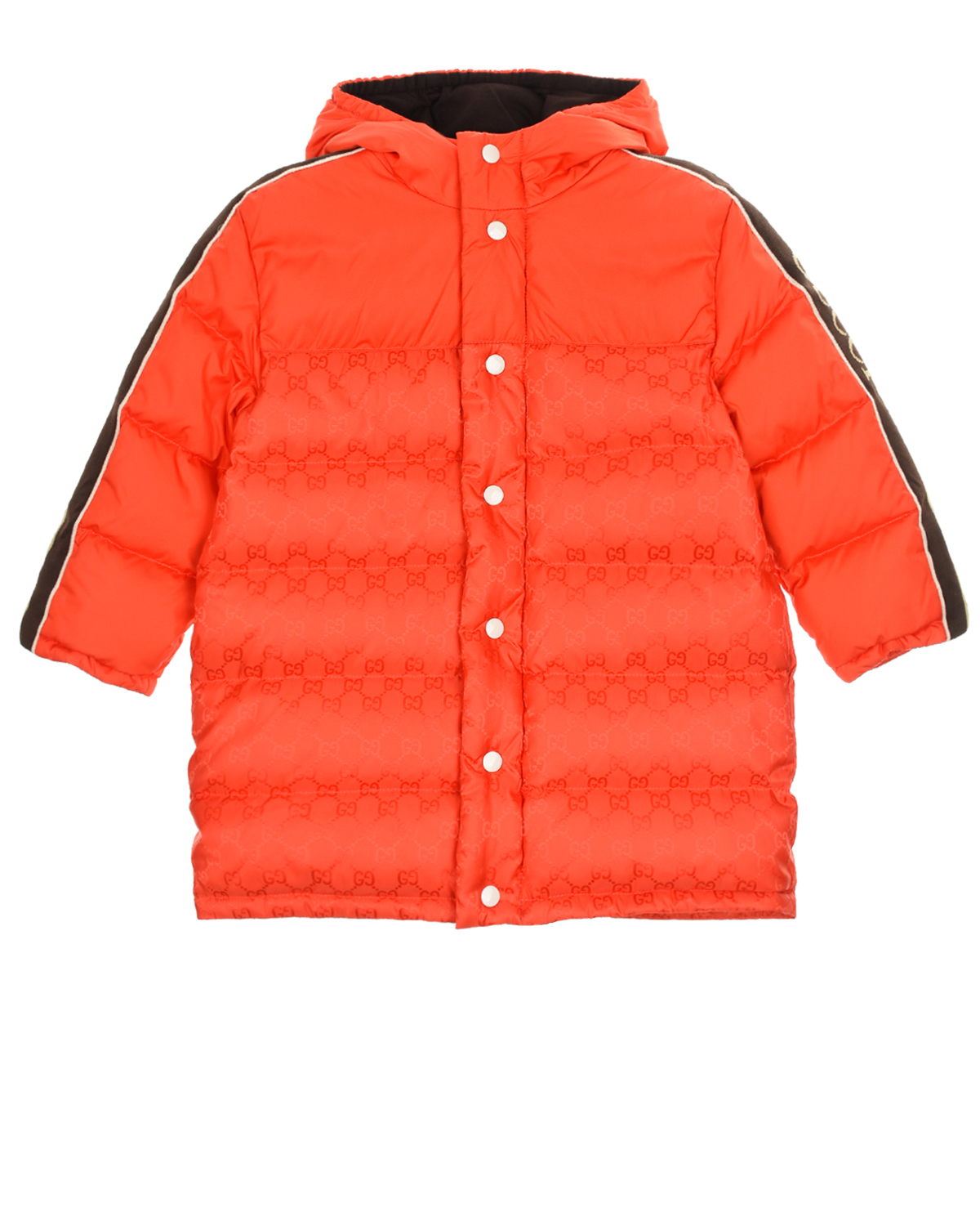 Купить Пуховая куртка с трикотажными лампасами GUCCI детская, Оранжевый, 100%полиамид, 90%гусиный пух+10%гусиное перо, 100%хлопок