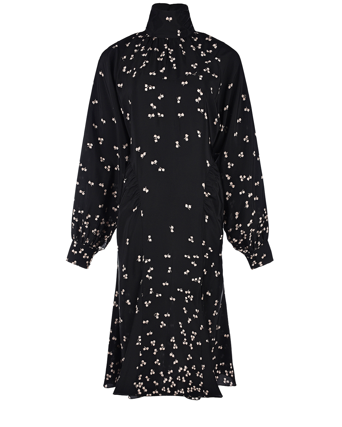 Черное платье с принтом "ландыши" No. 21, размер 40, цвет черный - фото 1