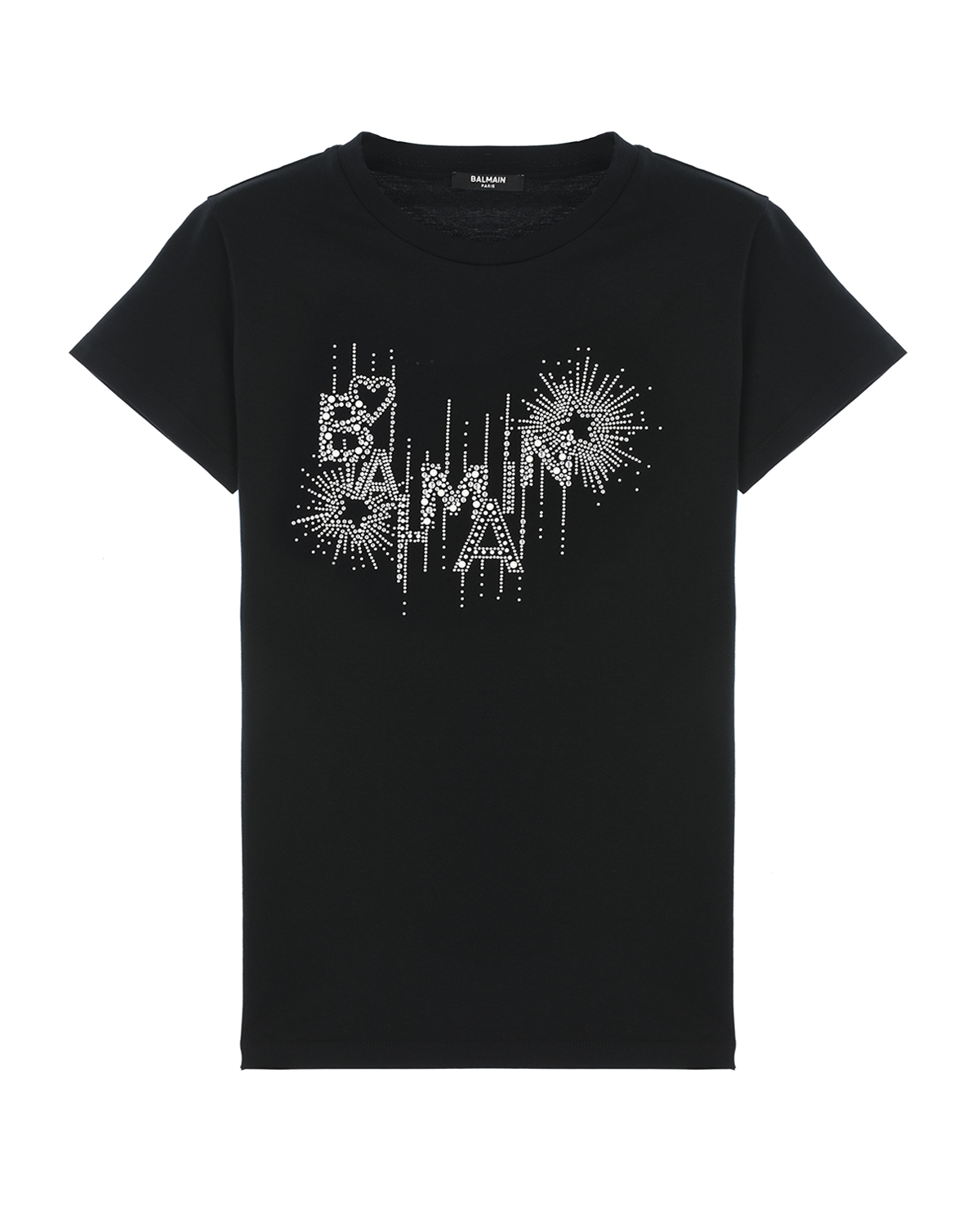 Черная футболка с пайетками и стразами Balmain детская, размер 152, цвет черный - фото 1