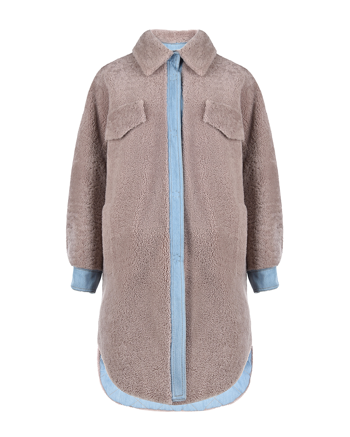Двустороннее пальто-рубашка из овчины и простеганного  голубого денима Blancha, размер 40, цвет нет цвета - фото 1
