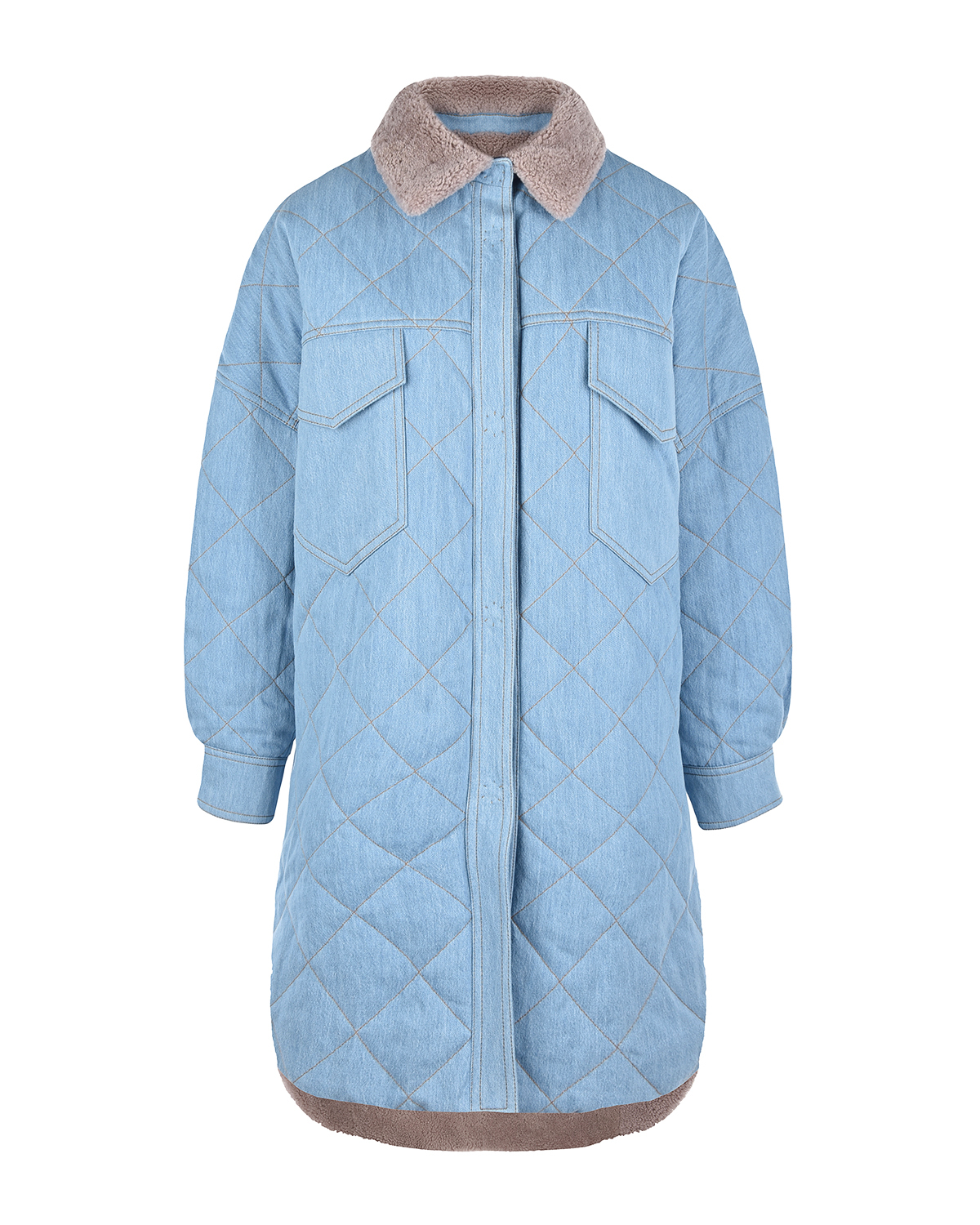 Двустороннее пальто-рубашка из овчины и простеганного  голубого денима Blancha, размер 40, цвет нет цвета - фото 2