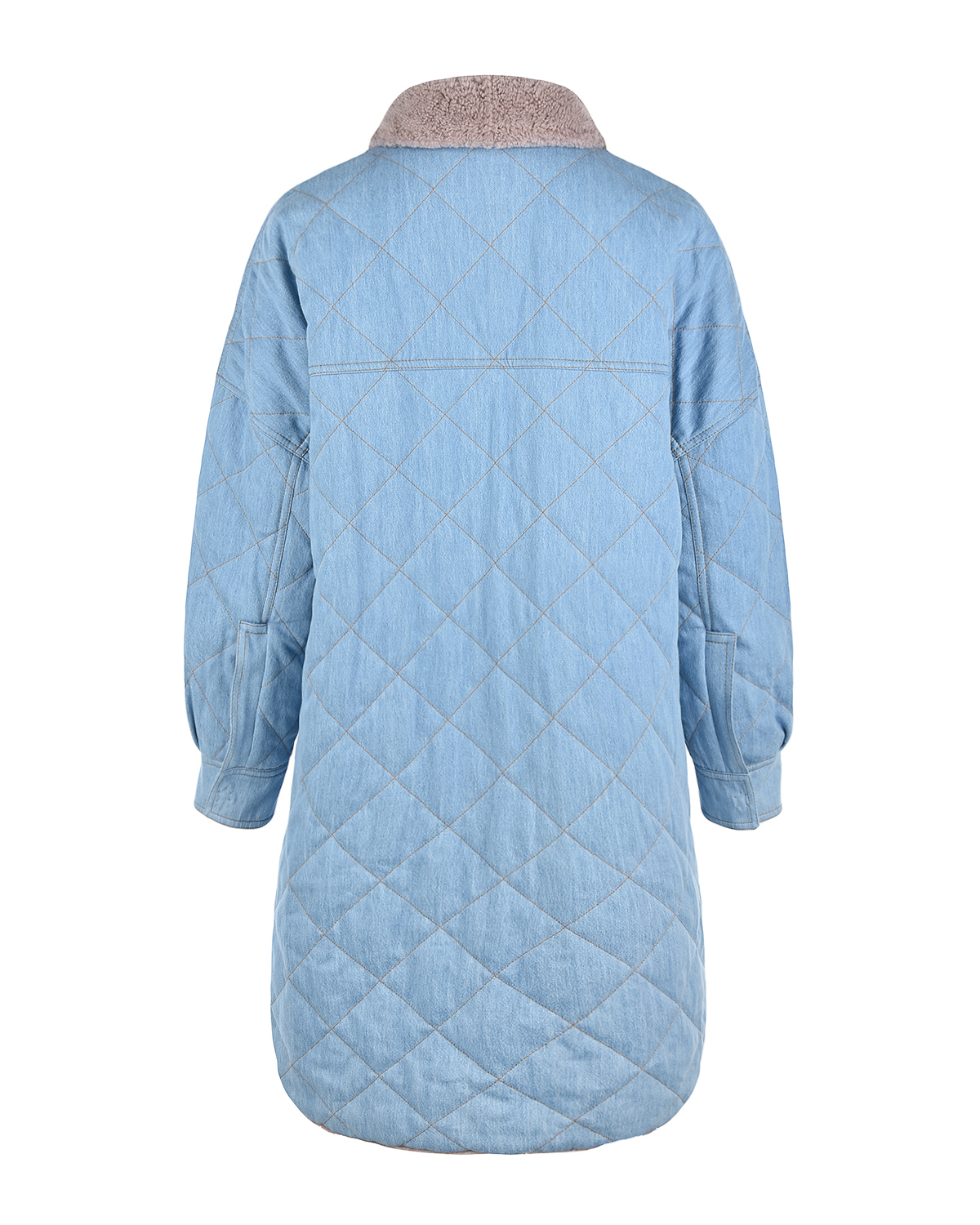 Двустороннее пальто-рубашка из овчины и простеганного  голубого денима Blancha, размер 40, цвет нет цвета - фото 4