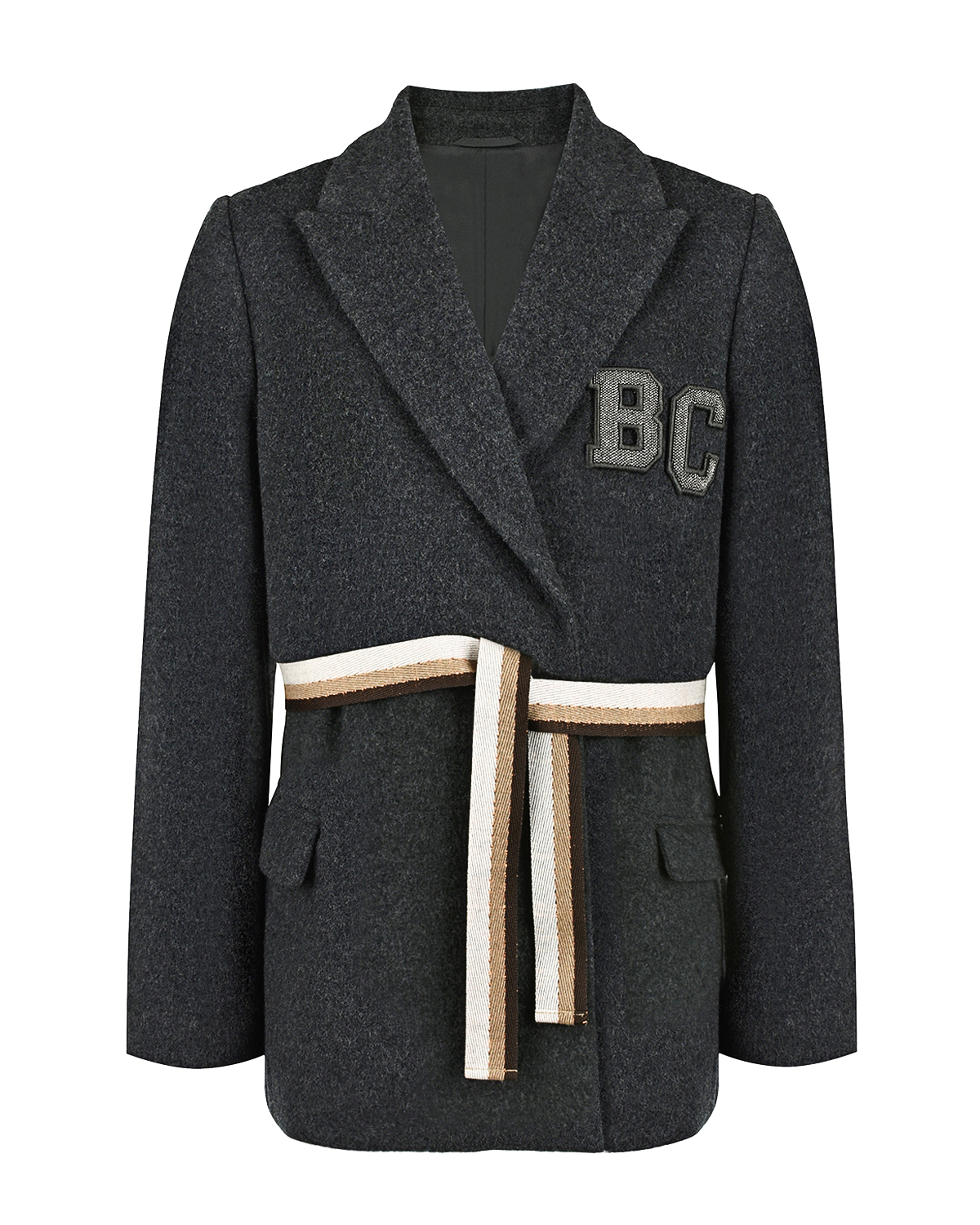 Шерстяной пиджак с поясом в полоску Brunello Cucinelli детский, размер 140, цвет серый - фото 1