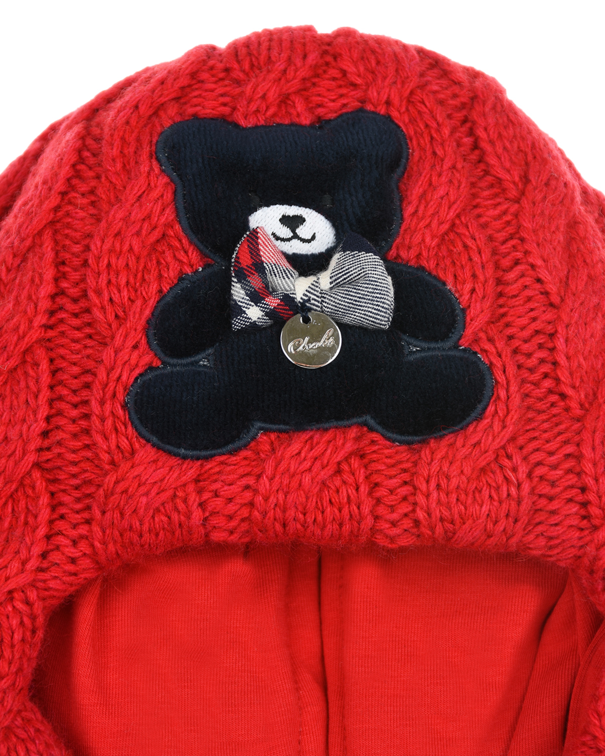 Красная шапка-шлем с аппликацией "медвежонок" Chobi детская, размер 49, цвет красный - фото 5