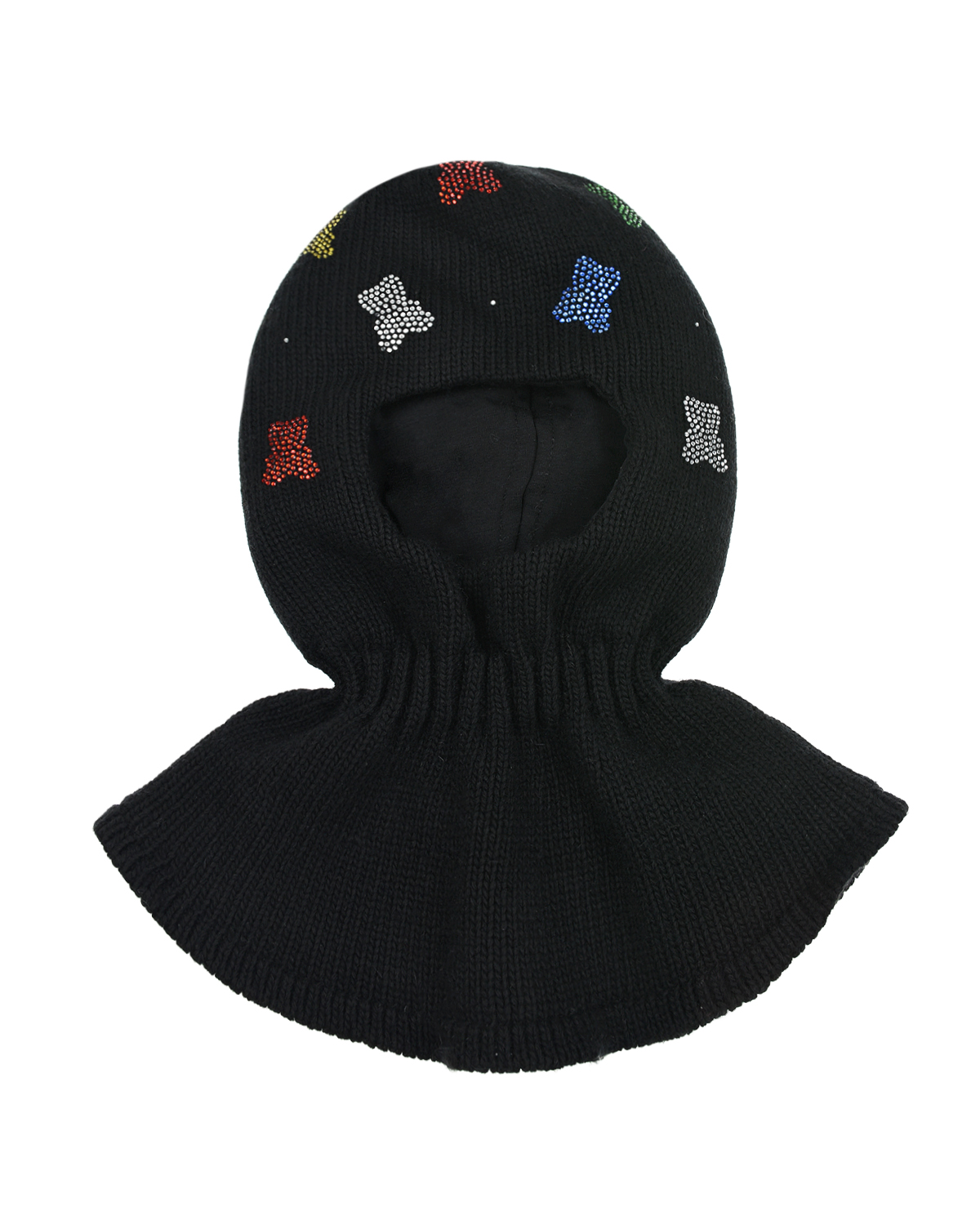 Черная шапка-шлем с медвежатами из страз Chobi детская, размер 53, цвет черный - фото 2
