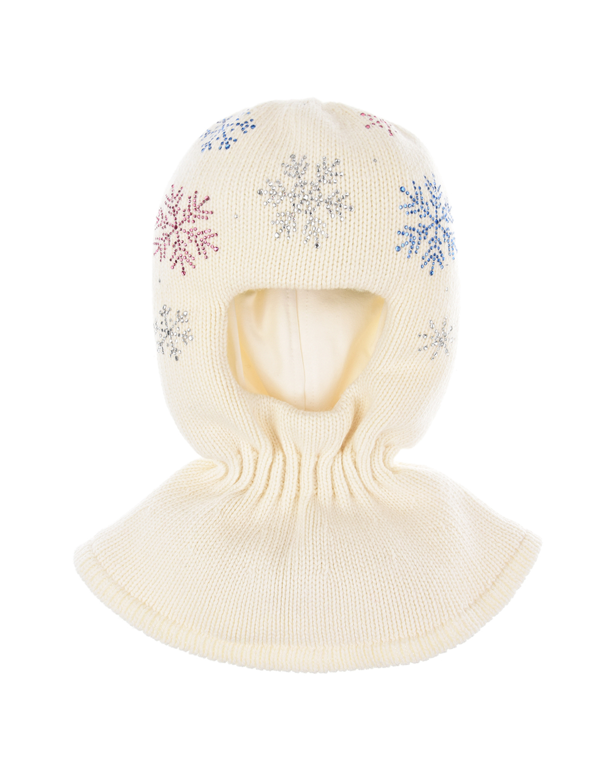 Белая шапка-шлем со снежинками из страз Chobi детская, размер 49, цвет белый - фото 1