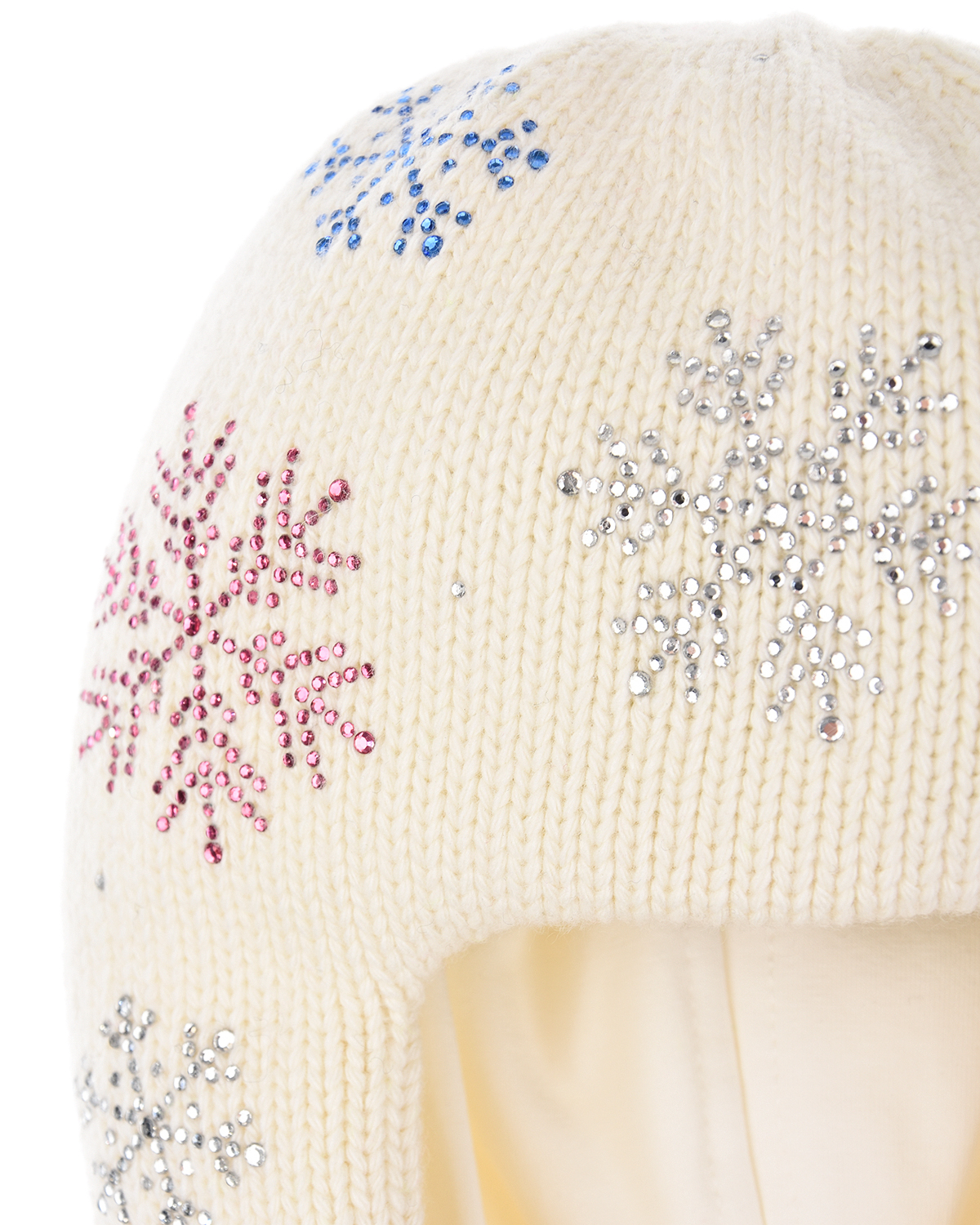 Белая шапка-шлем со снежинками из страз Chobi детская, размер 49, цвет белый - фото 3
