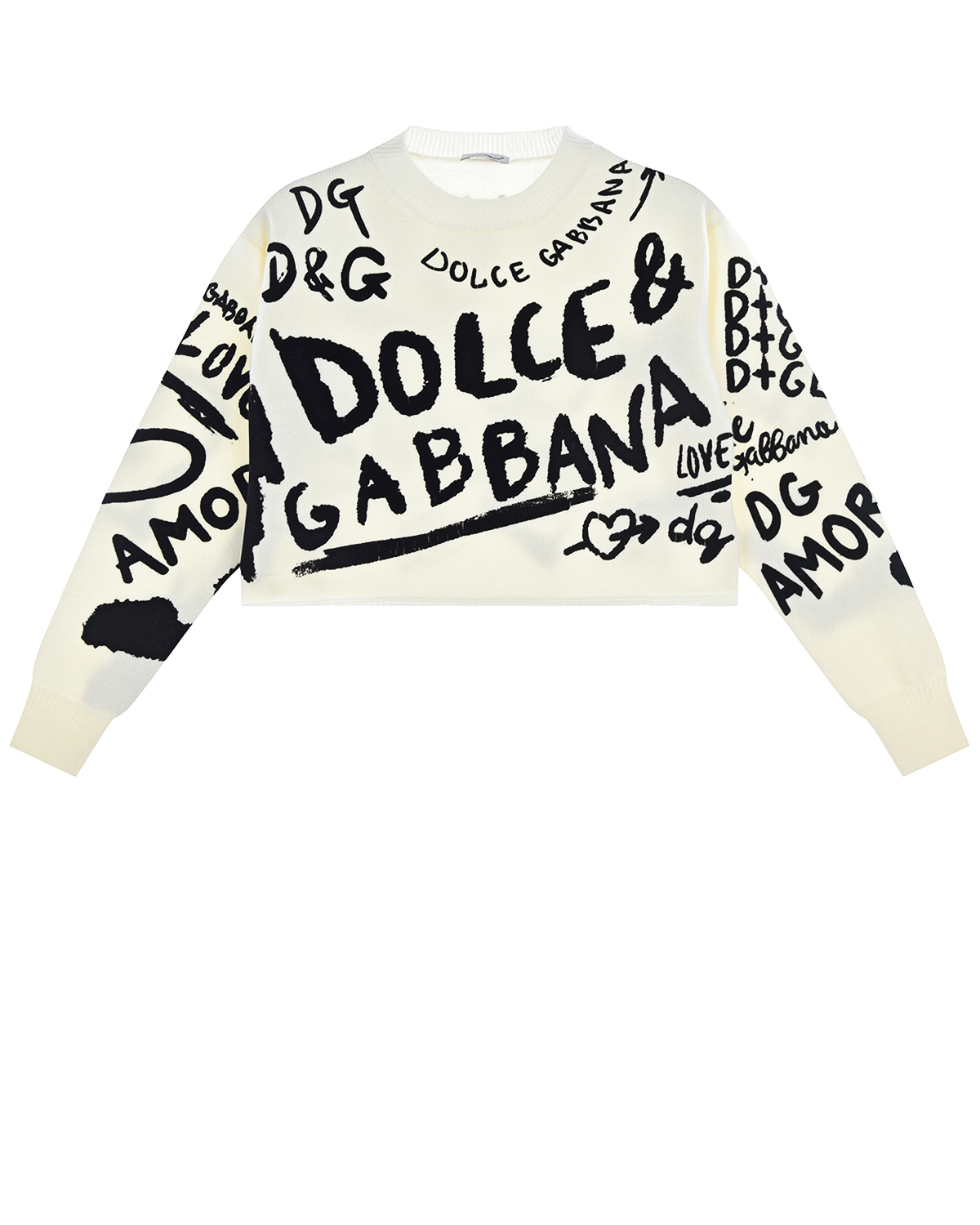 Белый джемпер с черными надписями Dolce&Gabbana детский, размер 116, цвет мультиколор - фото 1