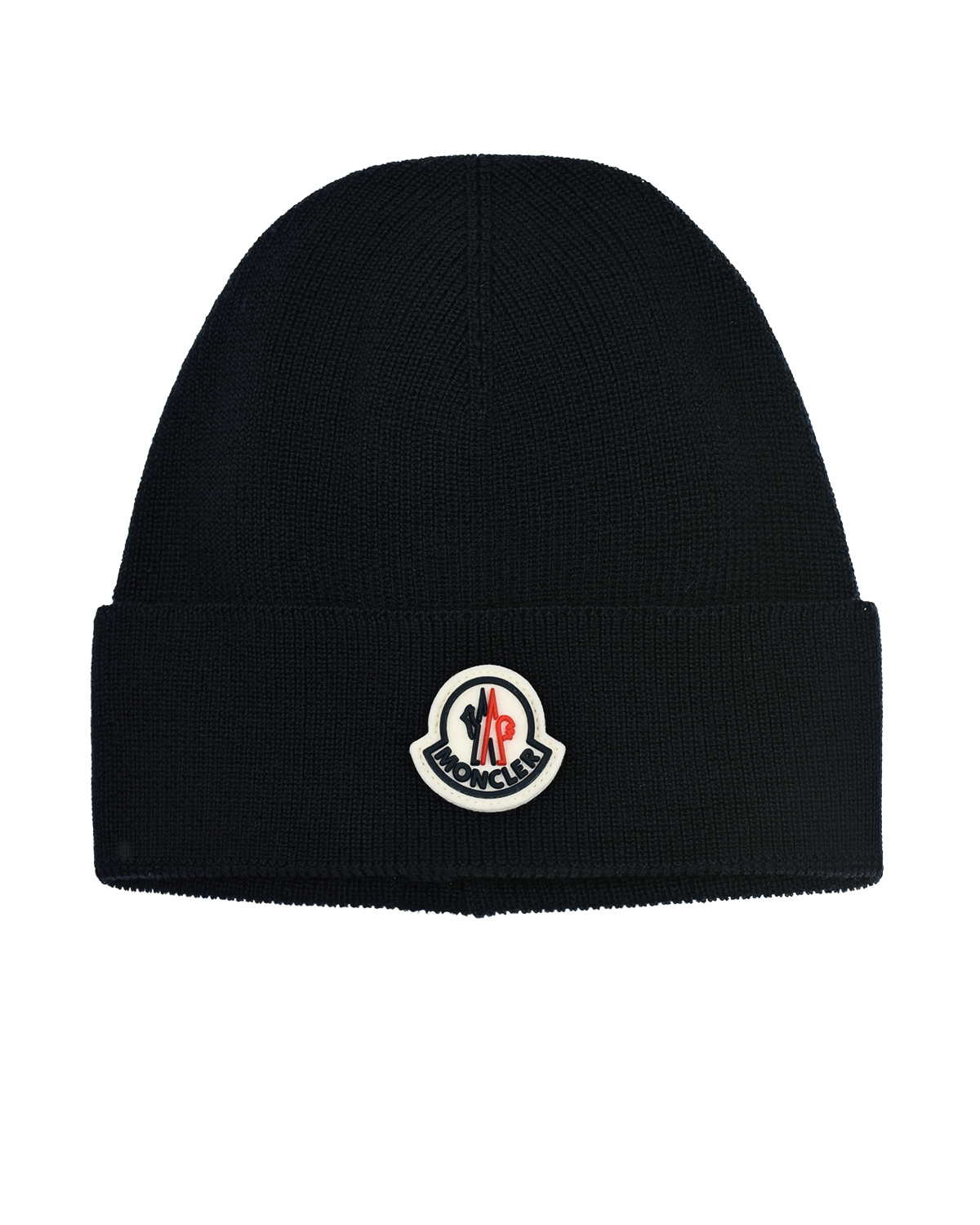Темно-синяя шапка с логотипом на отвороте Moncler детское