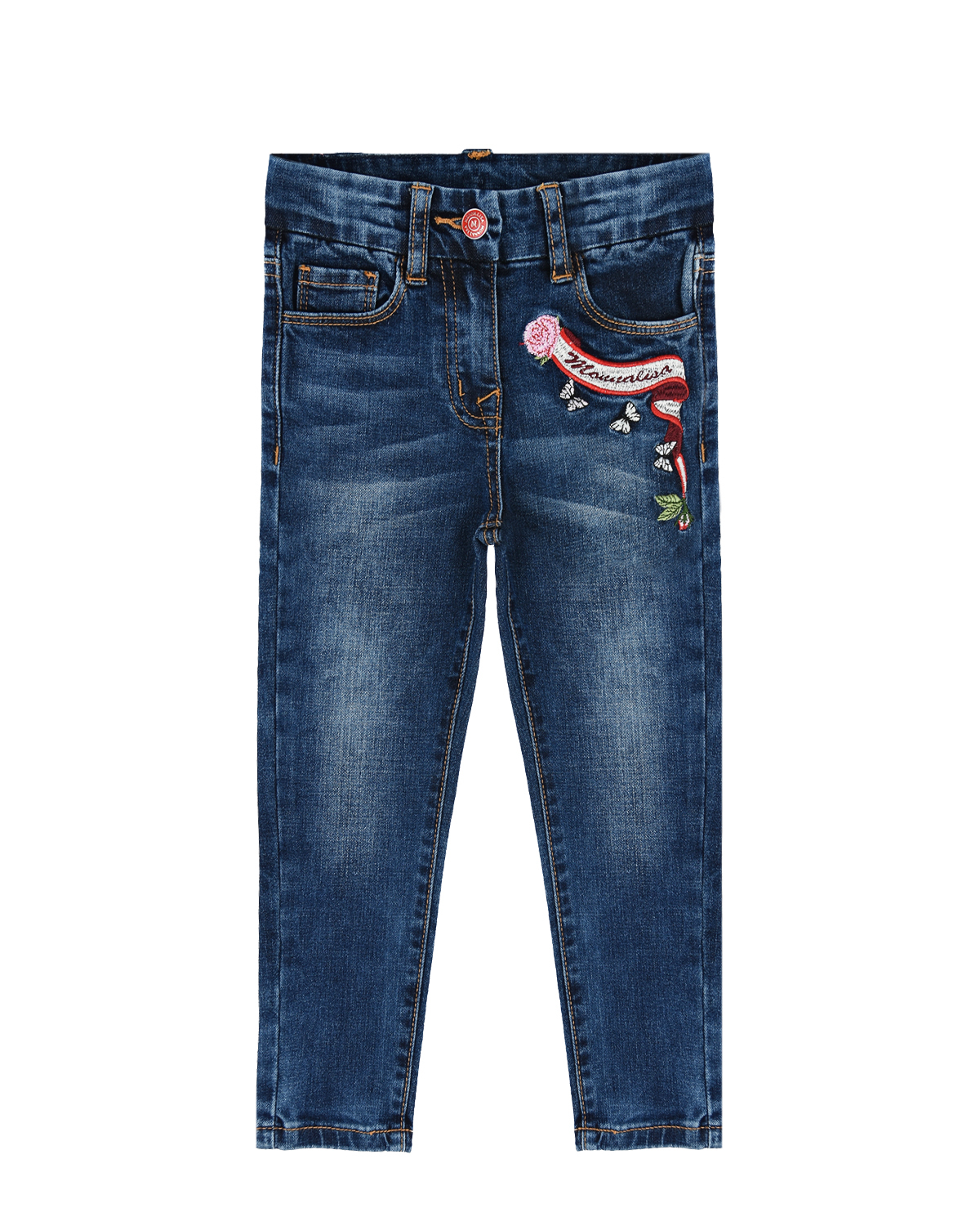 Синие джинсы с вышивкой Monnalisa детские