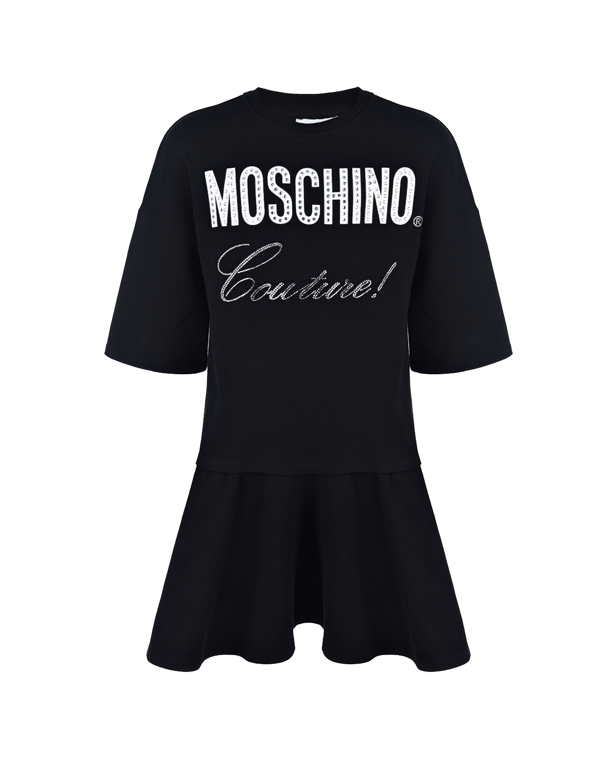 Черное трикотажное платье со стразами Moschino детское, размер 128, цвет черный - фото 1