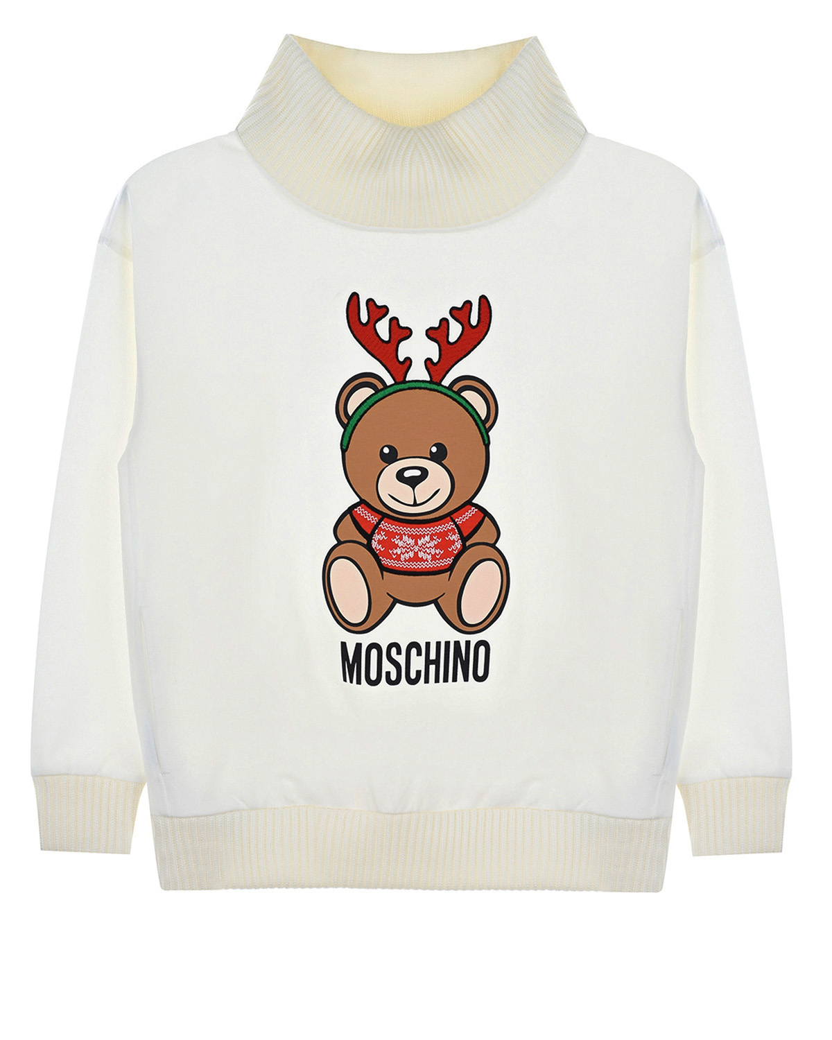 Белый свитшот с новогодним принтом "медвежонок" Moschino детский, размер 152 - фото 1