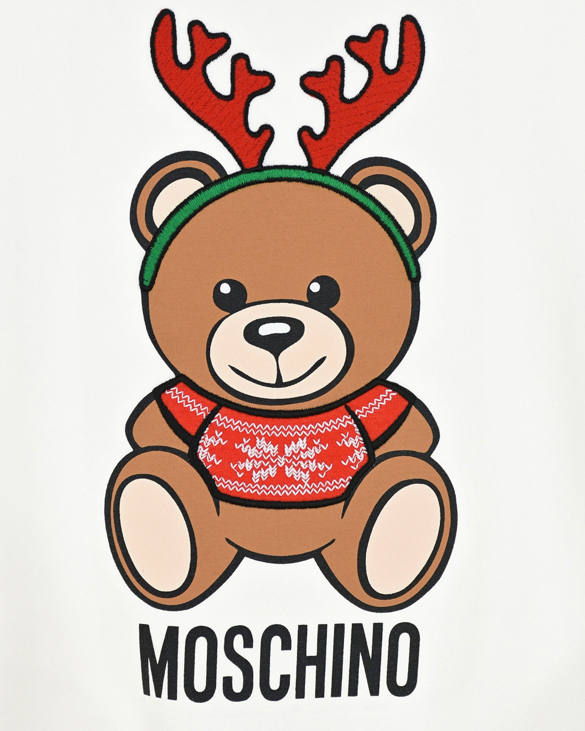 Белый свитшот с новогодним принтом "медвежонок" Moschino детский, размер 152 - фото 3