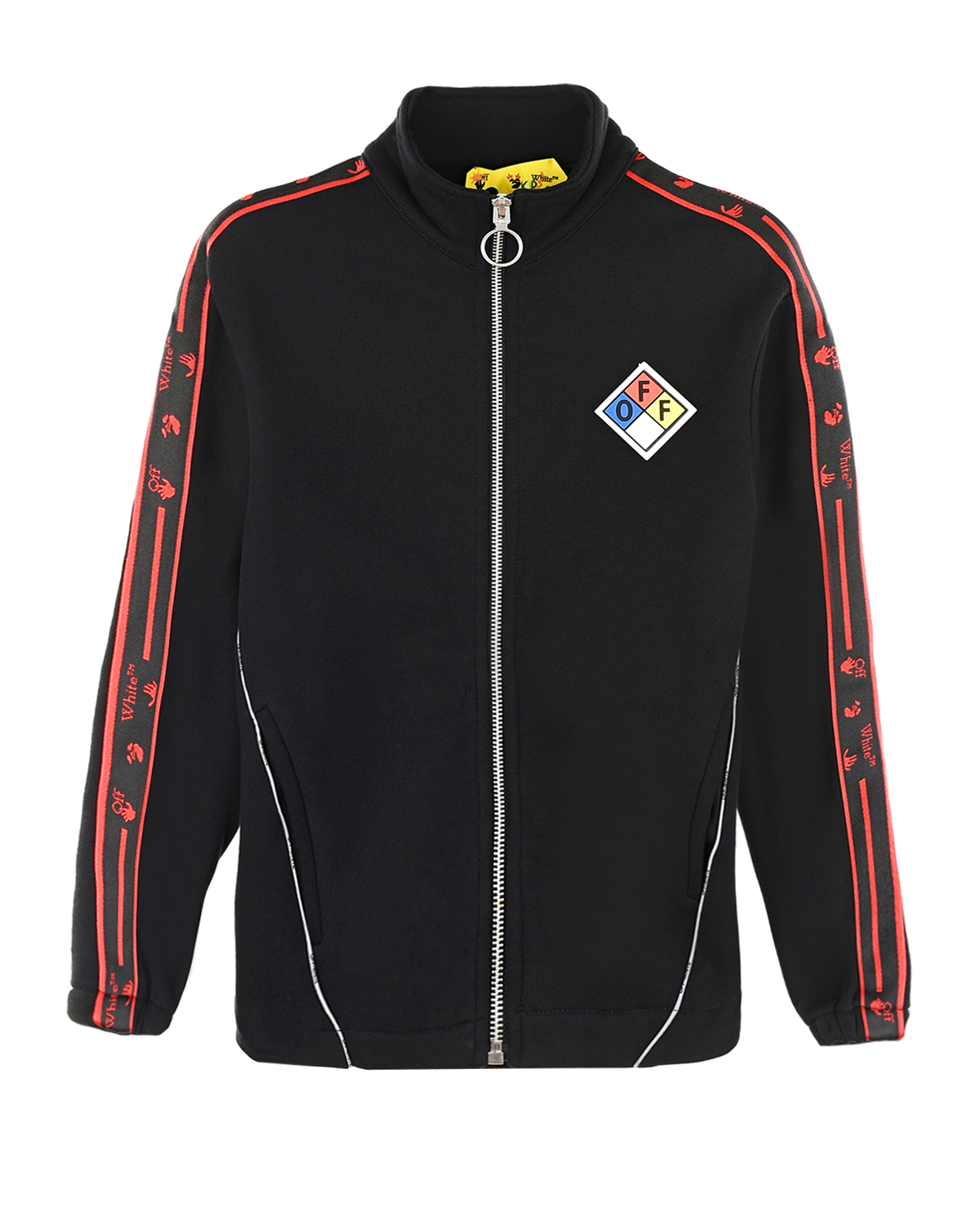Черная спортивная куртка красными лампасами Off-White детская, размер 128, цвет черный - фото 1