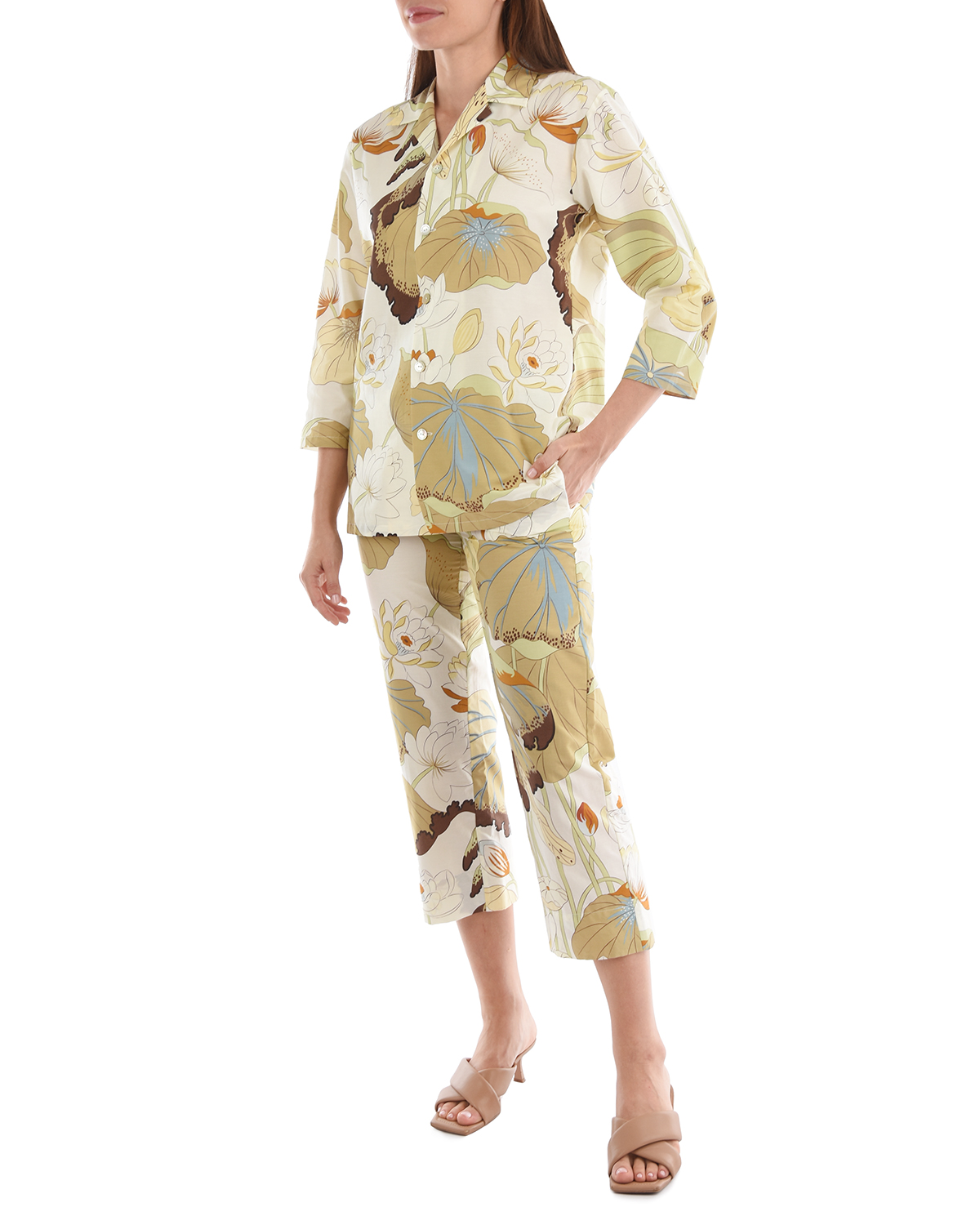 Комплект с принтом "Лотосы и пальмы" Olivia von Halle, размер 40, цвет кремовый - фото 3