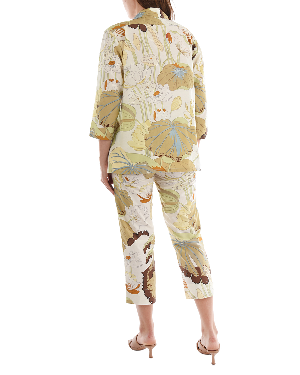 Комплект с принтом "Лотосы и пальмы" Olivia von Halle, размер 40, цвет кремовый - фото 5