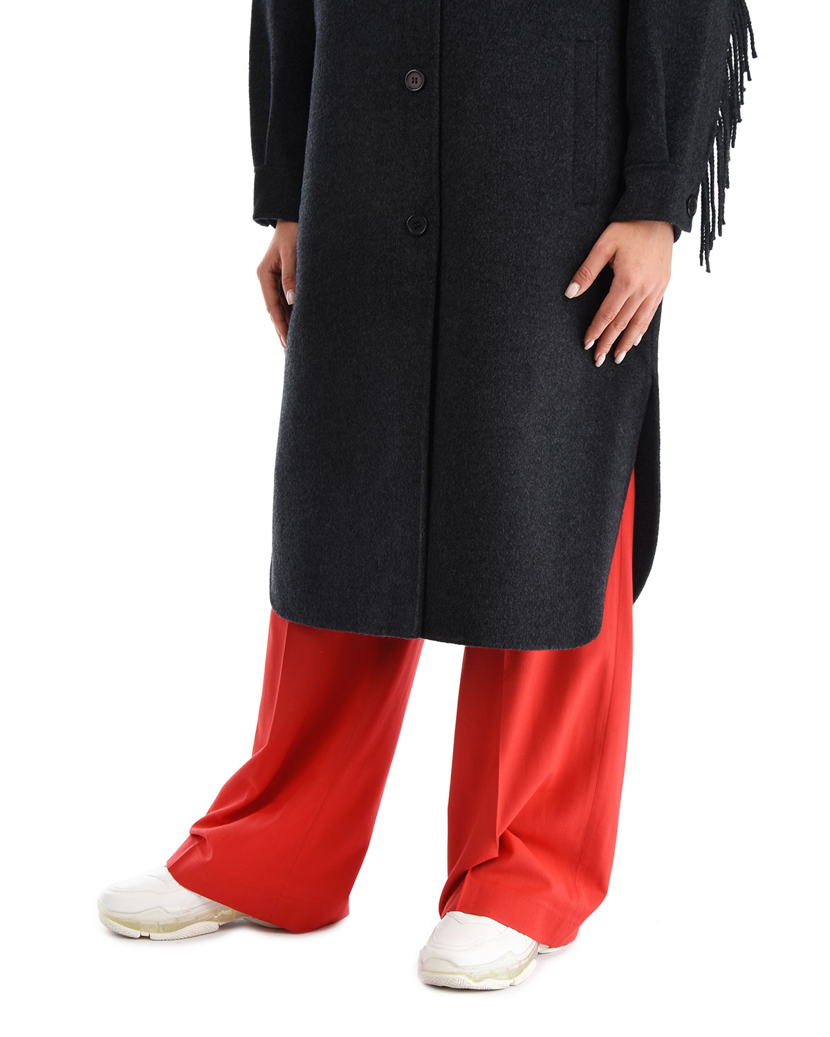 Темно-серое пальто с бахромой Parosh, размер 44, цвет нет цвета - фото 8