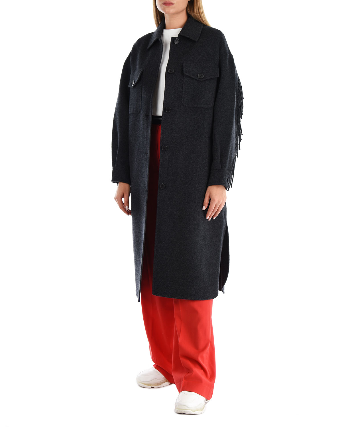 Темно-серое пальто с бахромой Parosh, размер 44, цвет нет цвета - фото 2