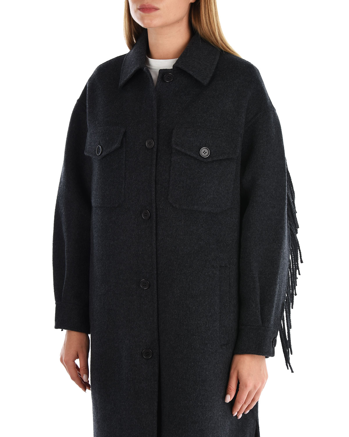 Темно-серое пальто с бахромой Parosh, размер 44, цвет нет цвета - фото 6