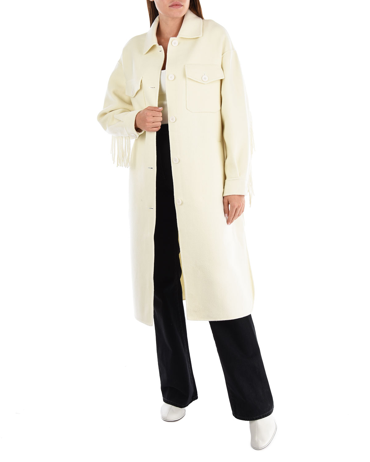 Пальто молочного цвета с бахромой Parosh, размер 40 - фото 3