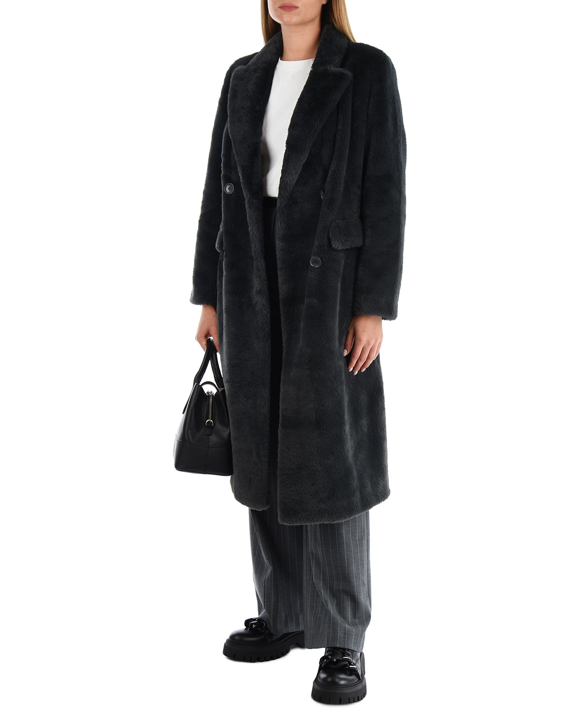 Серое пальто из эко-меха Parosh, размер 40, цвет серый - фото 2