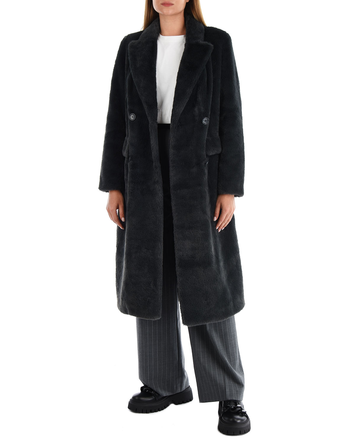 Серое пальто из эко-меха Parosh, размер 40, цвет серый - фото 3
