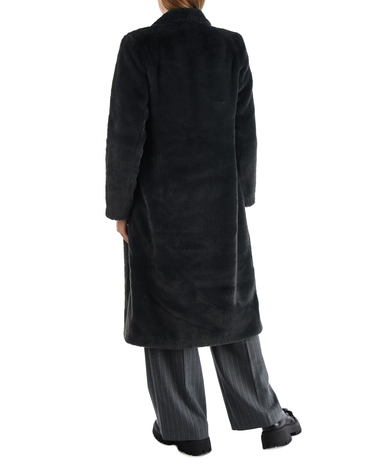 Серое пальто из эко-меха Parosh, размер 40, цвет серый - фото 4
