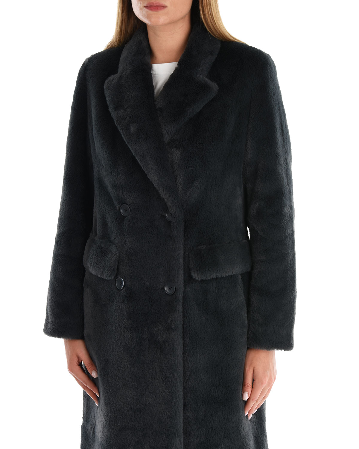 Серое пальто из эко-меха Parosh, размер 40, цвет серый - фото 7