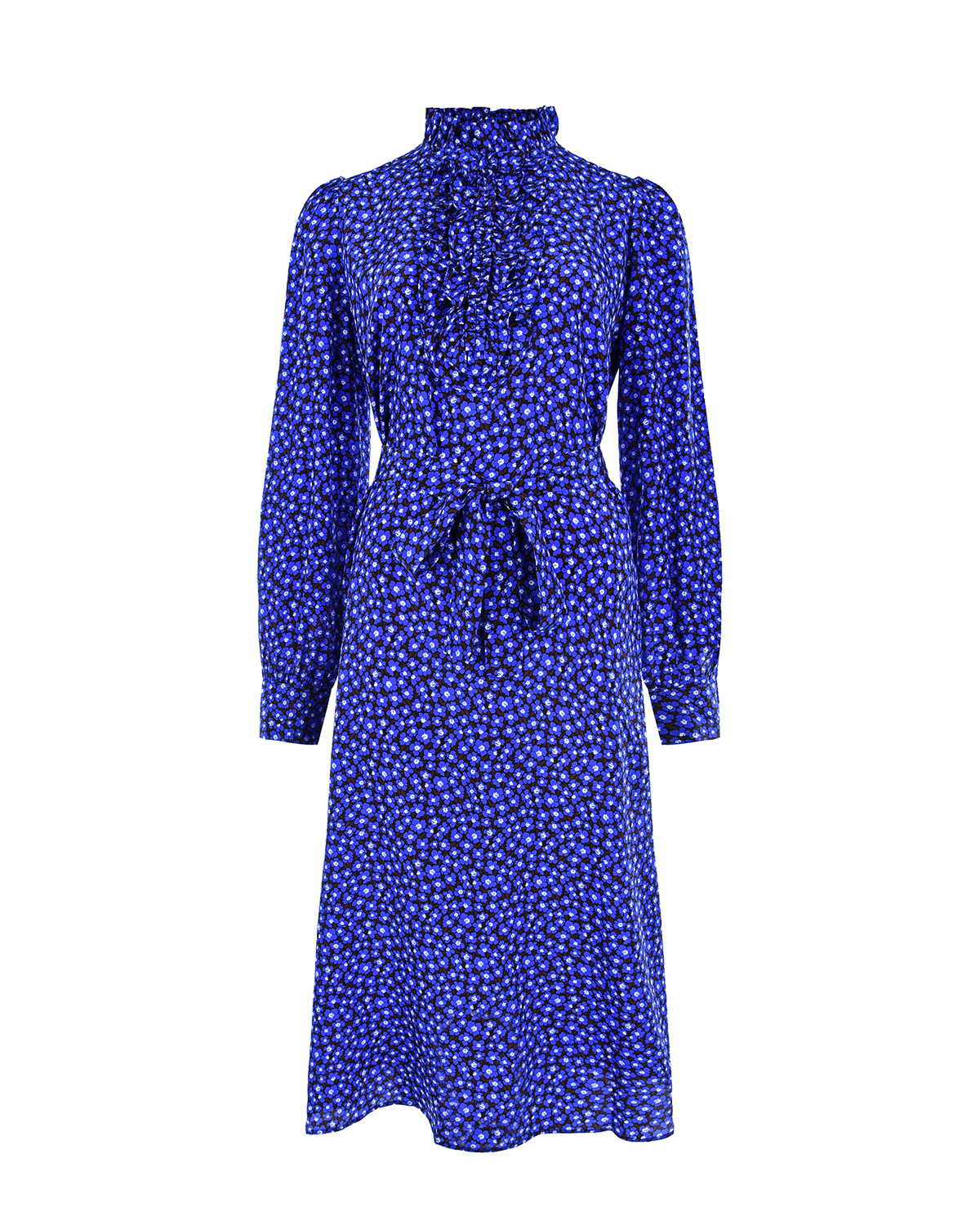 Синее шелковое платье с цветочным принтом Parosh, размер 40 - фото 1