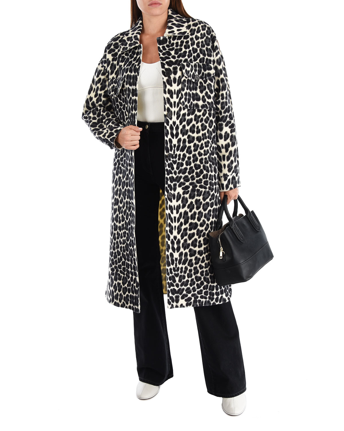 Пальто с леопардовым принтом Parosh, размер 44, цвет черный - фото 2