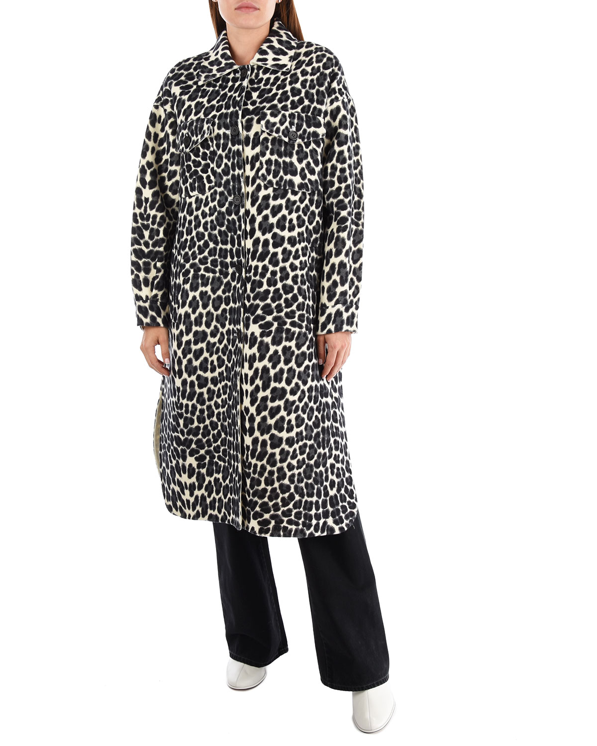 Пальто с леопардовым принтом Parosh, размер 44, цвет черный - фото 3