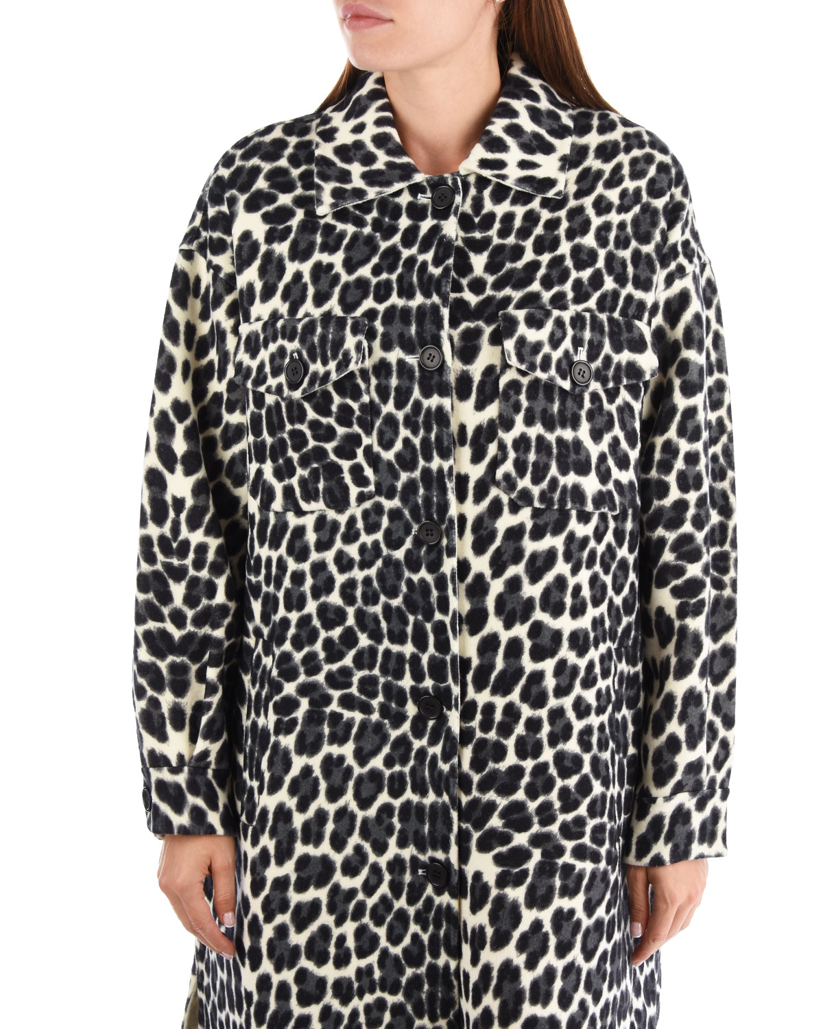 Пальто с леопардовым принтом Parosh, размер 44, цвет черный - фото 8