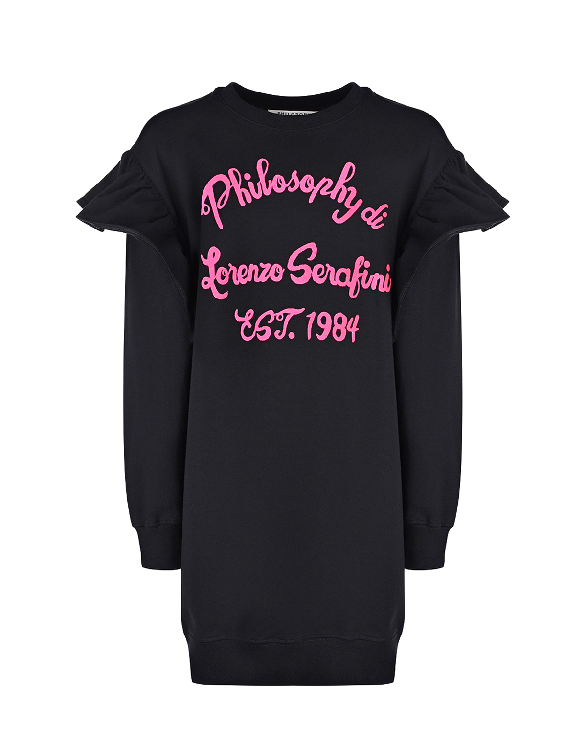 Черное платье-свитшот с рюшами Philosophy детское, размер 140, цвет черный - фото 1