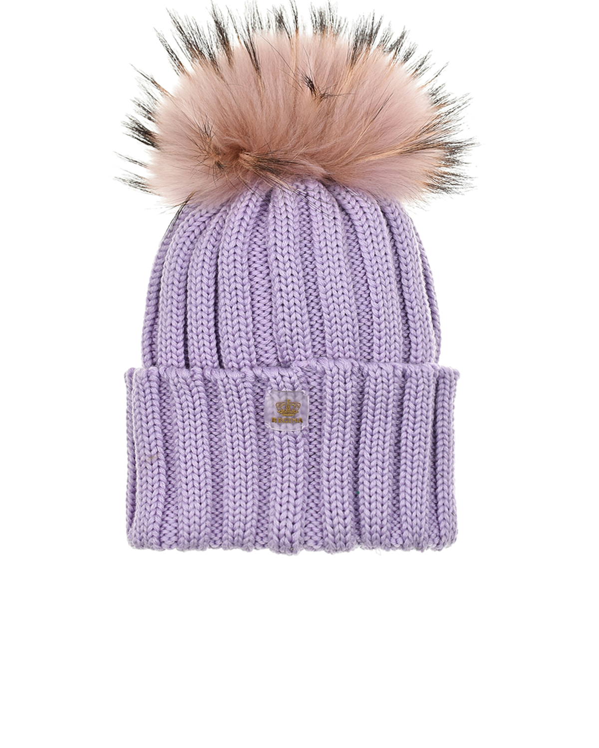 Фиолетовая шапка из шерсти с меховым помпоном Regina детская, размер 55, цвет фиолетовый - фото 1