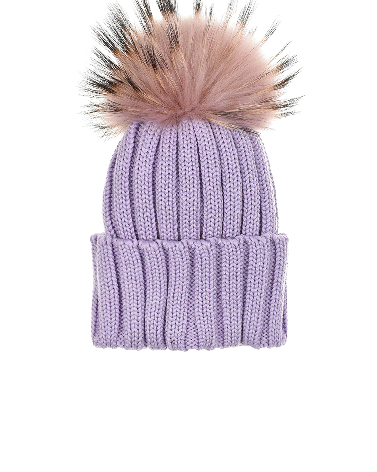 Фиолетовая шапка из шерсти с меховым помпоном Regina детская, размер 55, цвет фиолетовый - фото 2