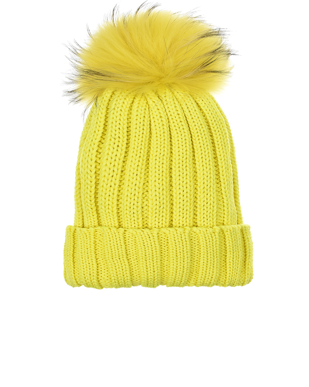 Желтая шапка из шерсти с меховым помпоном Regina детская, размер 55, цвет желтый - фото 2
