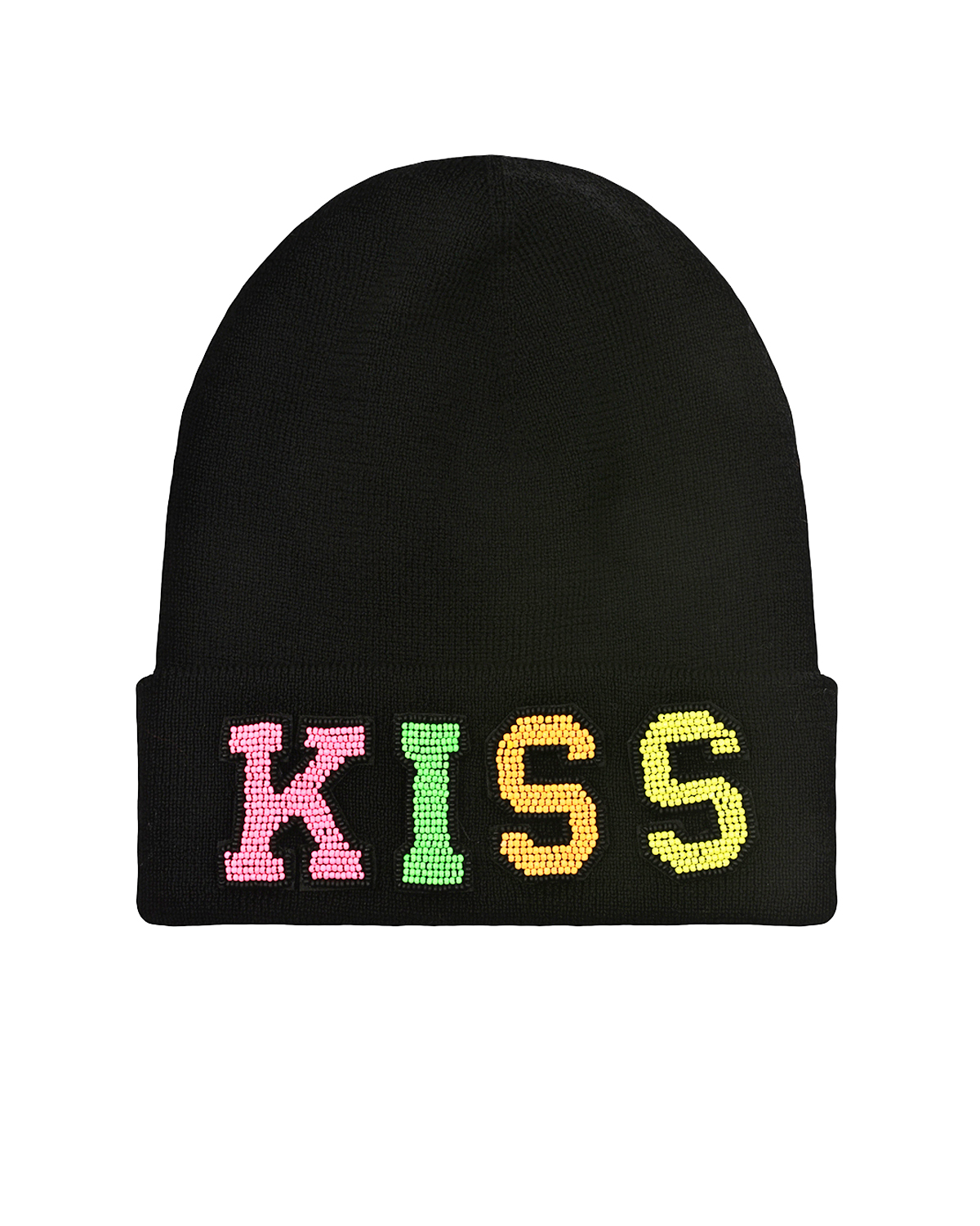 Шерстяная шапка с надписью "Kiss" из бисера Regina детская, размер 57, цвет черный - фото 1