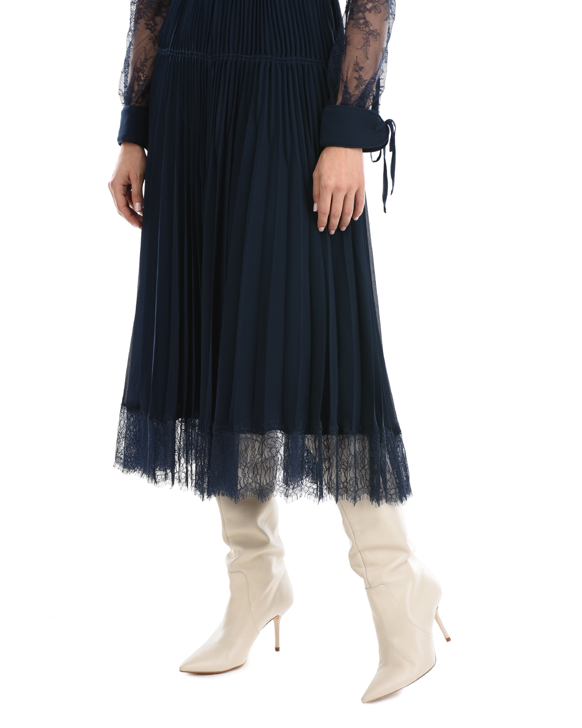 Синее платье с кружевной отделкой Self Portrait, размер 42, цвет нет цвета - фото 10