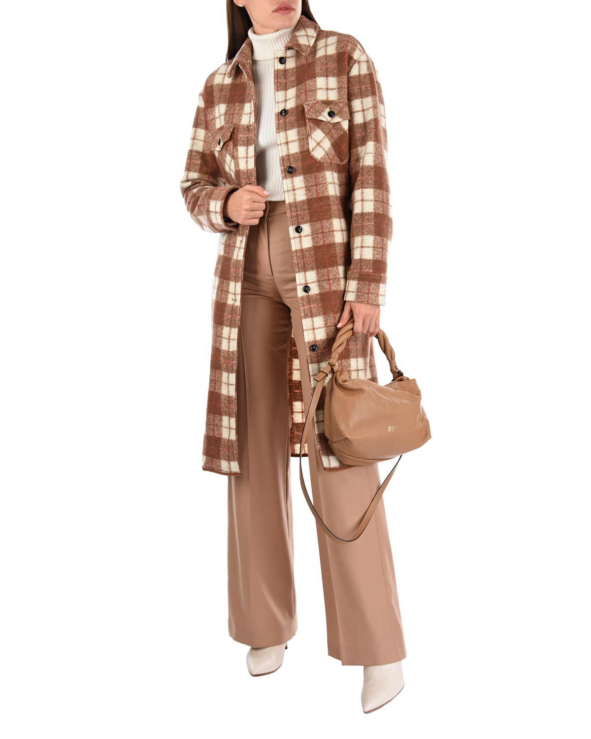 Клетчатое пальто с накладными карманами Woolrich, размер 42, цвет коричневый - фото 3