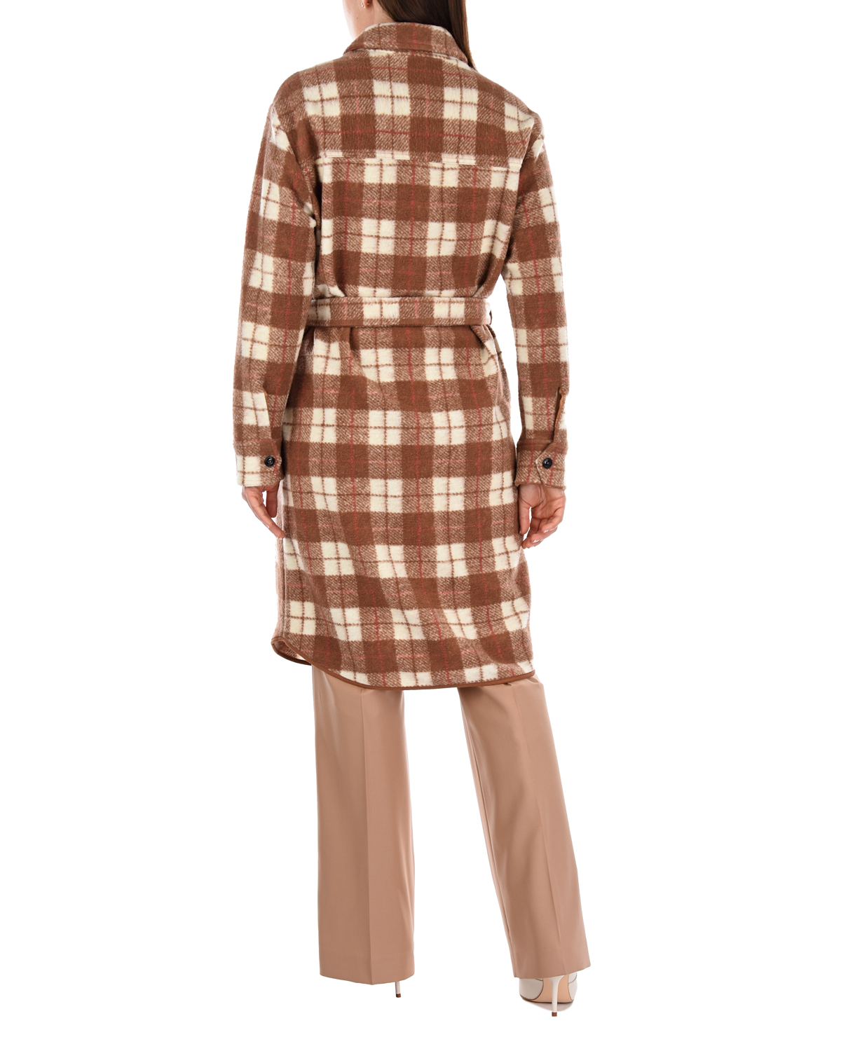 Клетчатое пальто с накладными карманами Woolrich, размер 42, цвет коричневый - фото 5